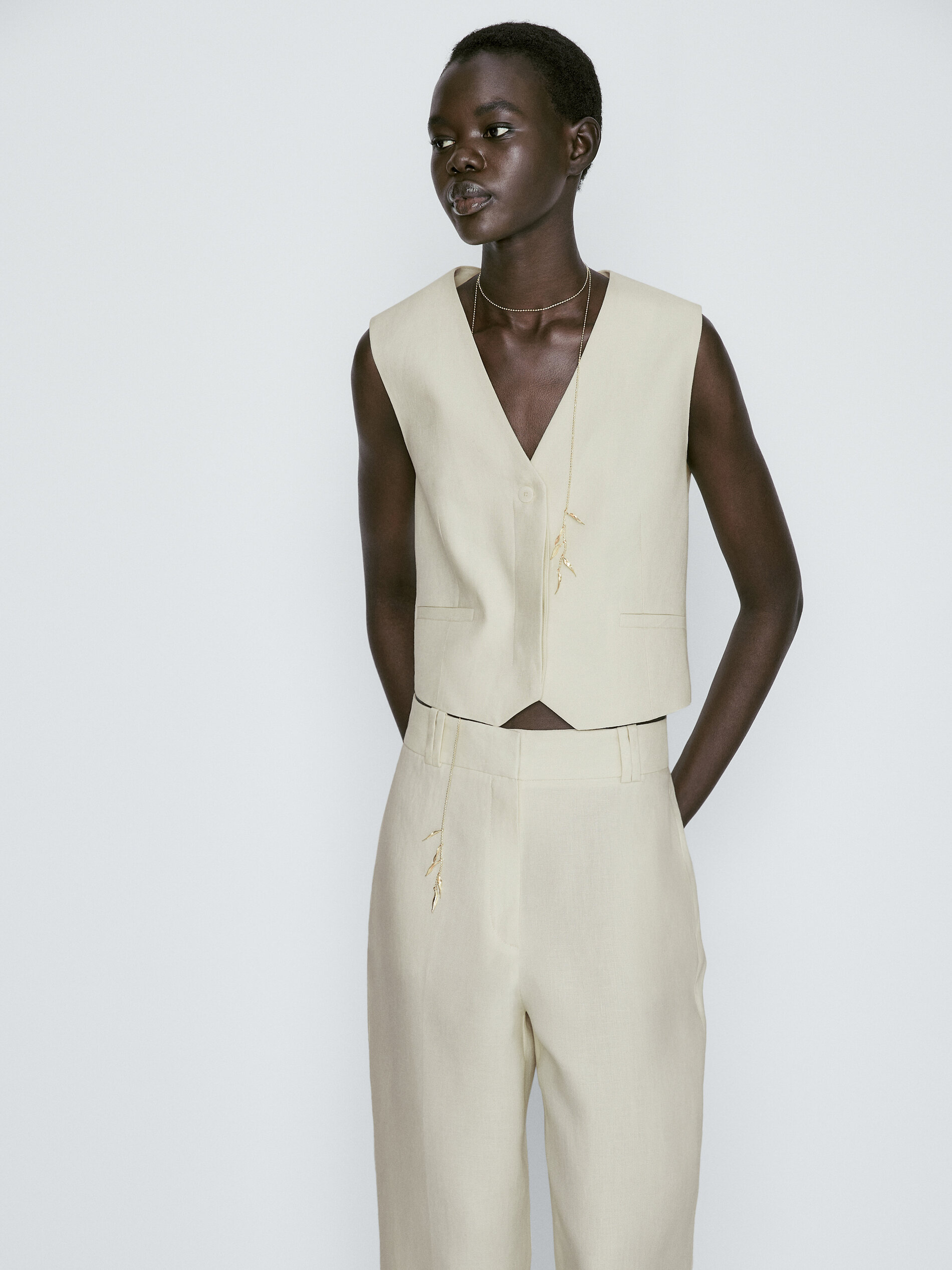 Chaleco traje 100% lino - Vainilla