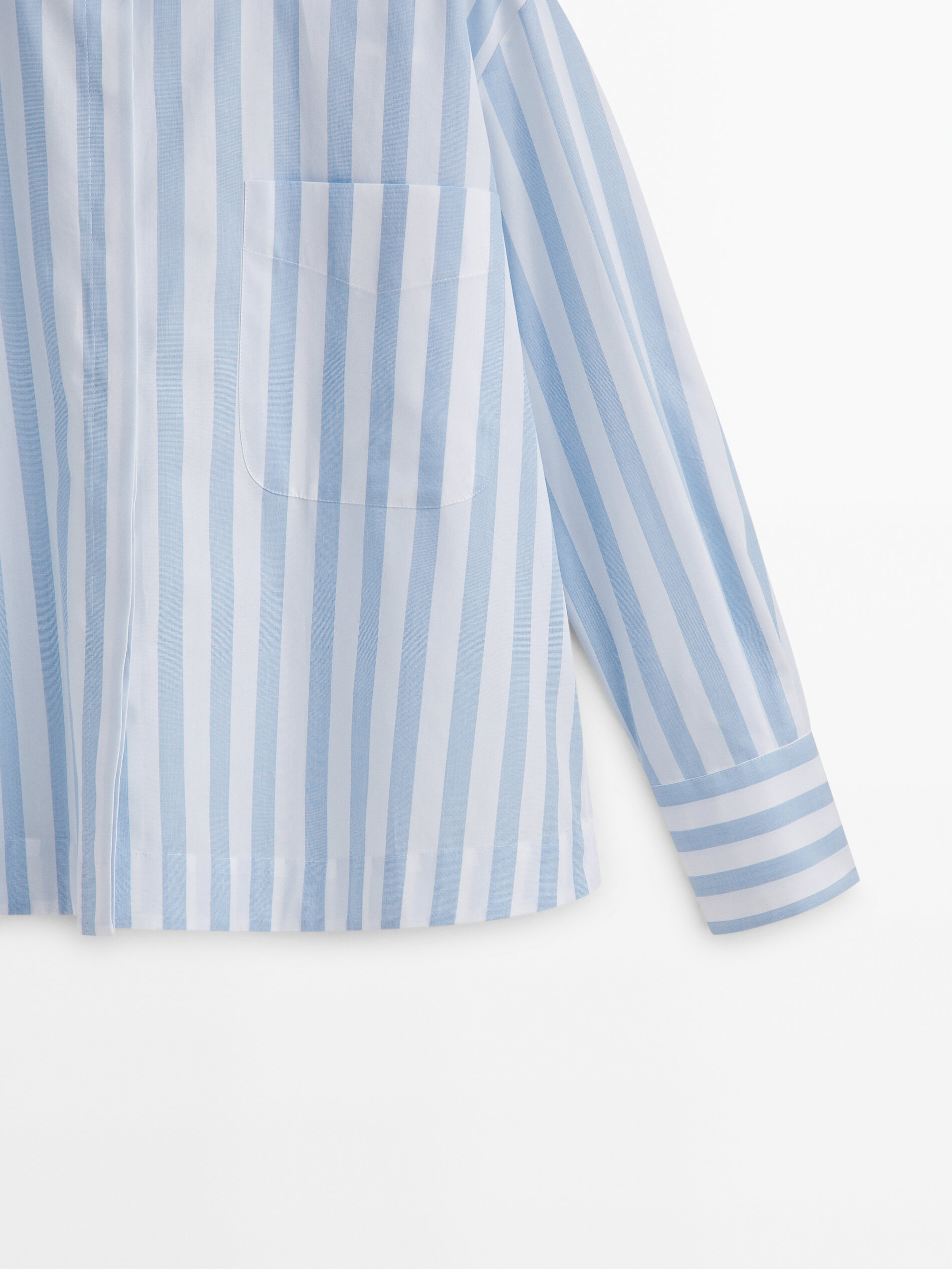 Camisa rayas popelín bolsillo -Studio - CELESTE