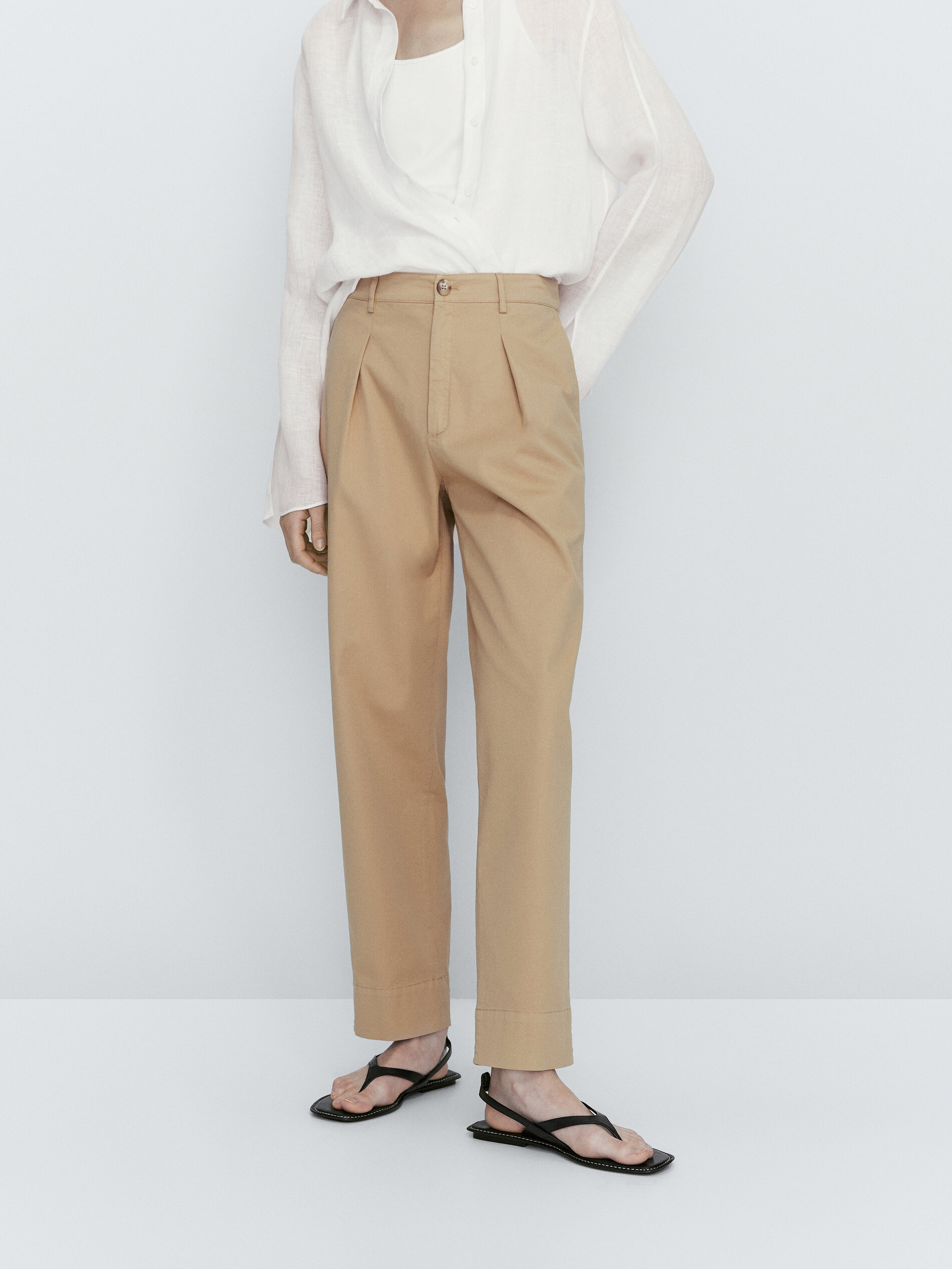 Pantalón sarga pinzas tapered fit - CAMEL MEDIO