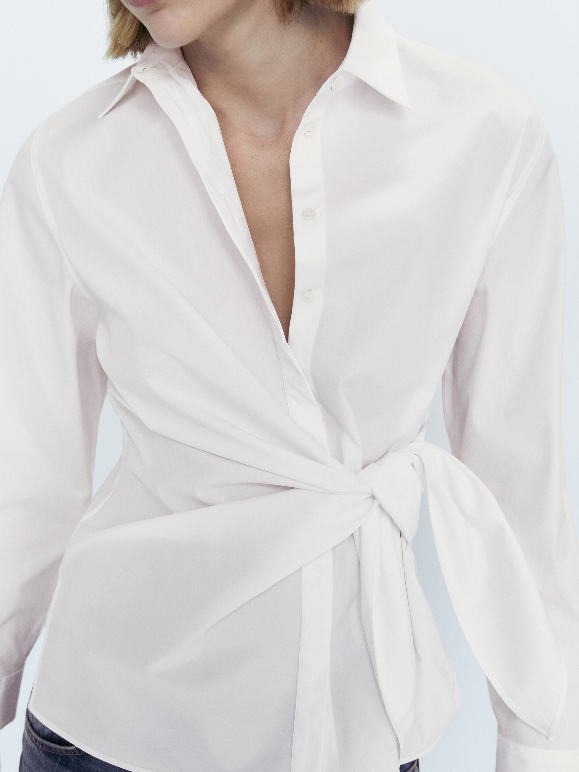 Camisa popelín detalle nudo - BLANCO