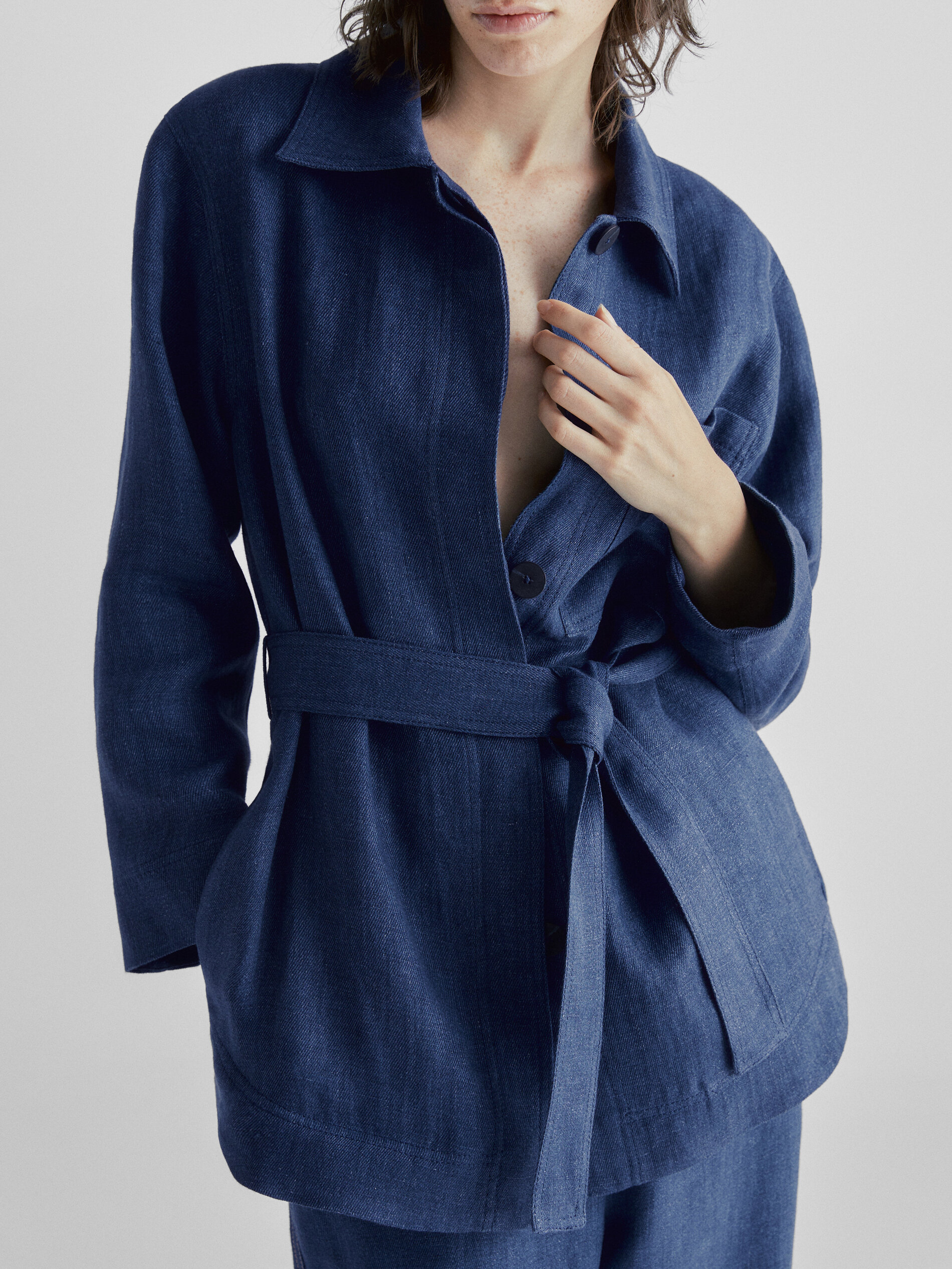 Sobrecamisa conjunto lino efecto denim - AZUL MARINO