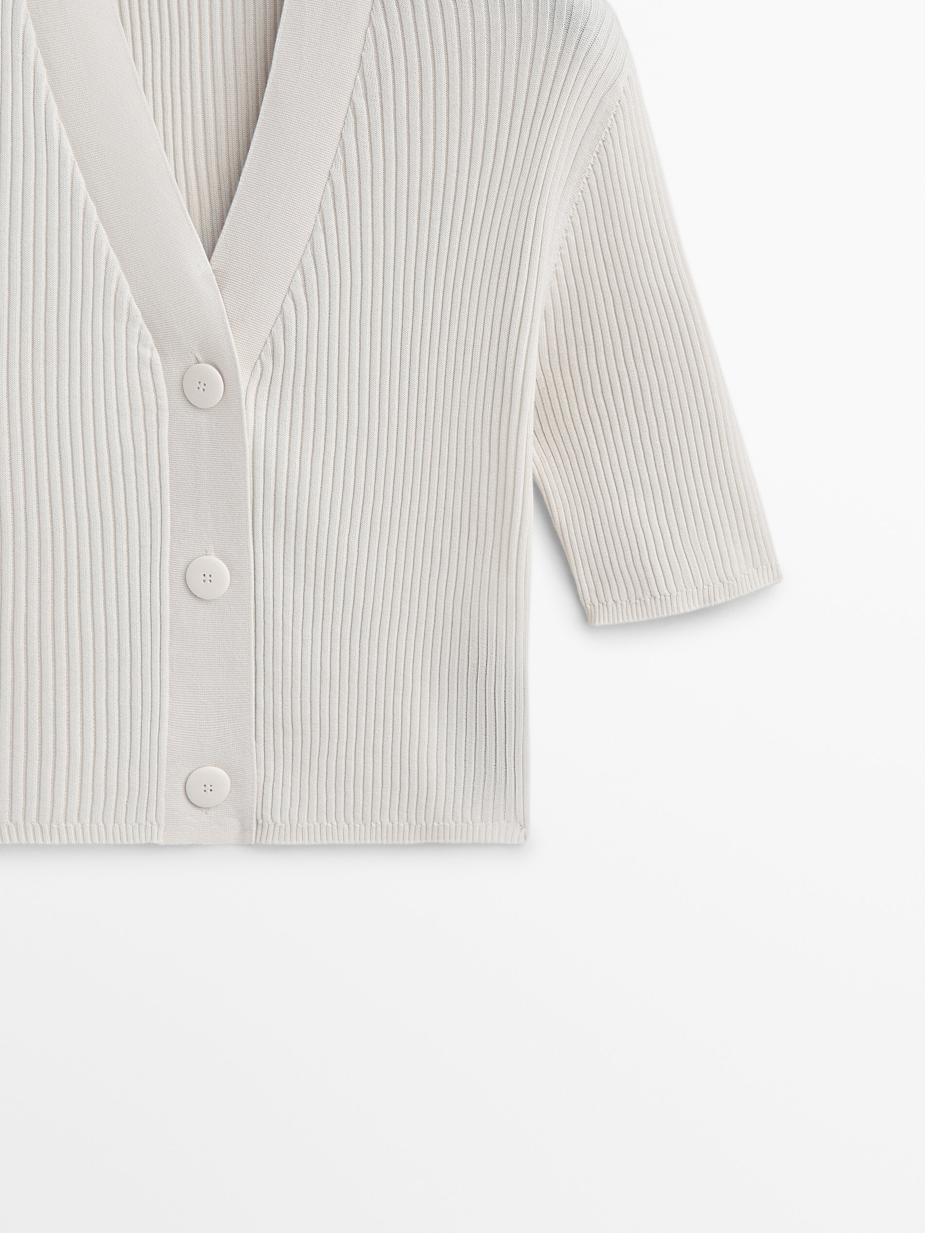 Cárdigan canalé mezcla algodón seda - CRUDO