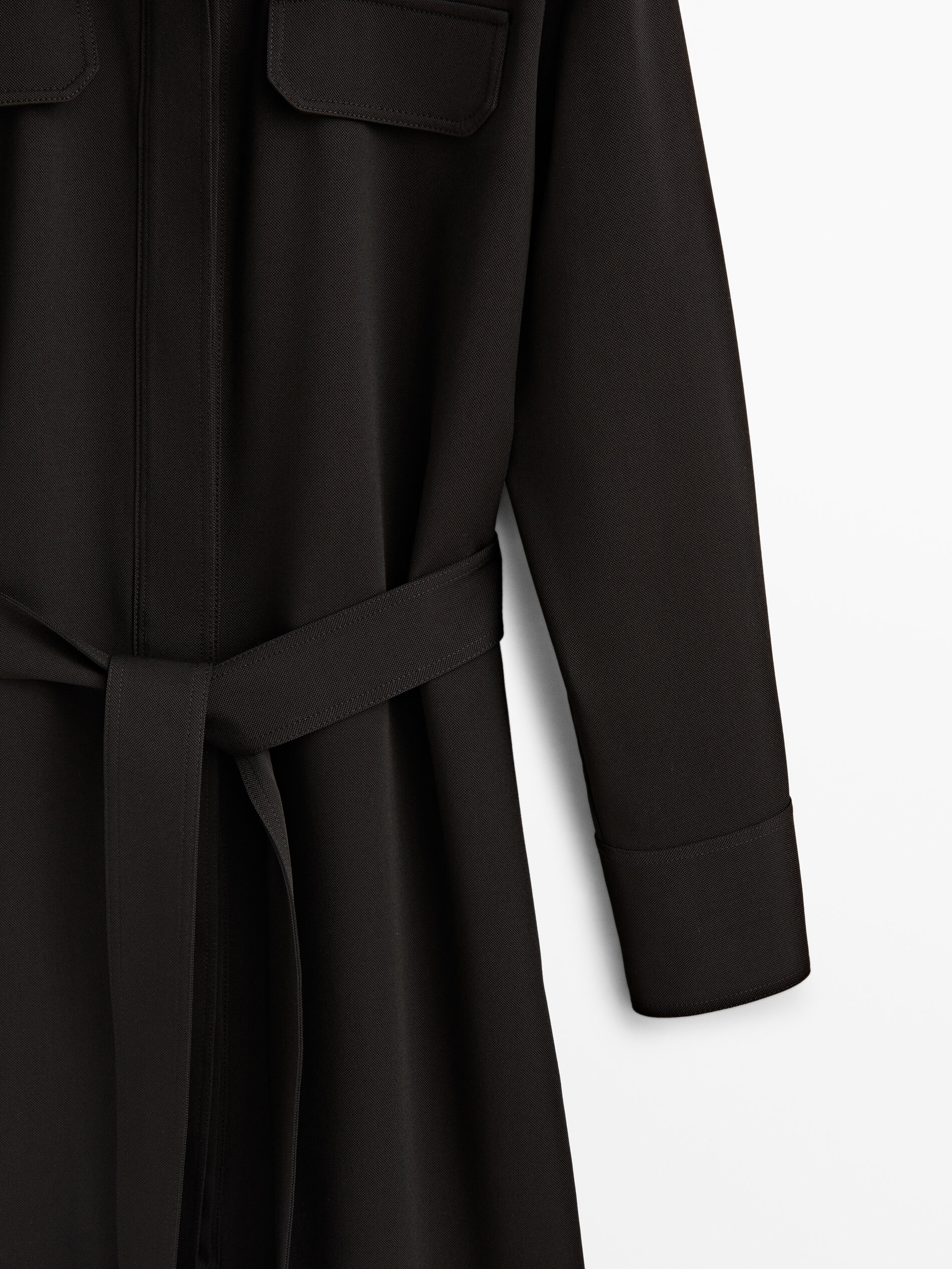 Vestido midi camisero cinturón - NEGRO