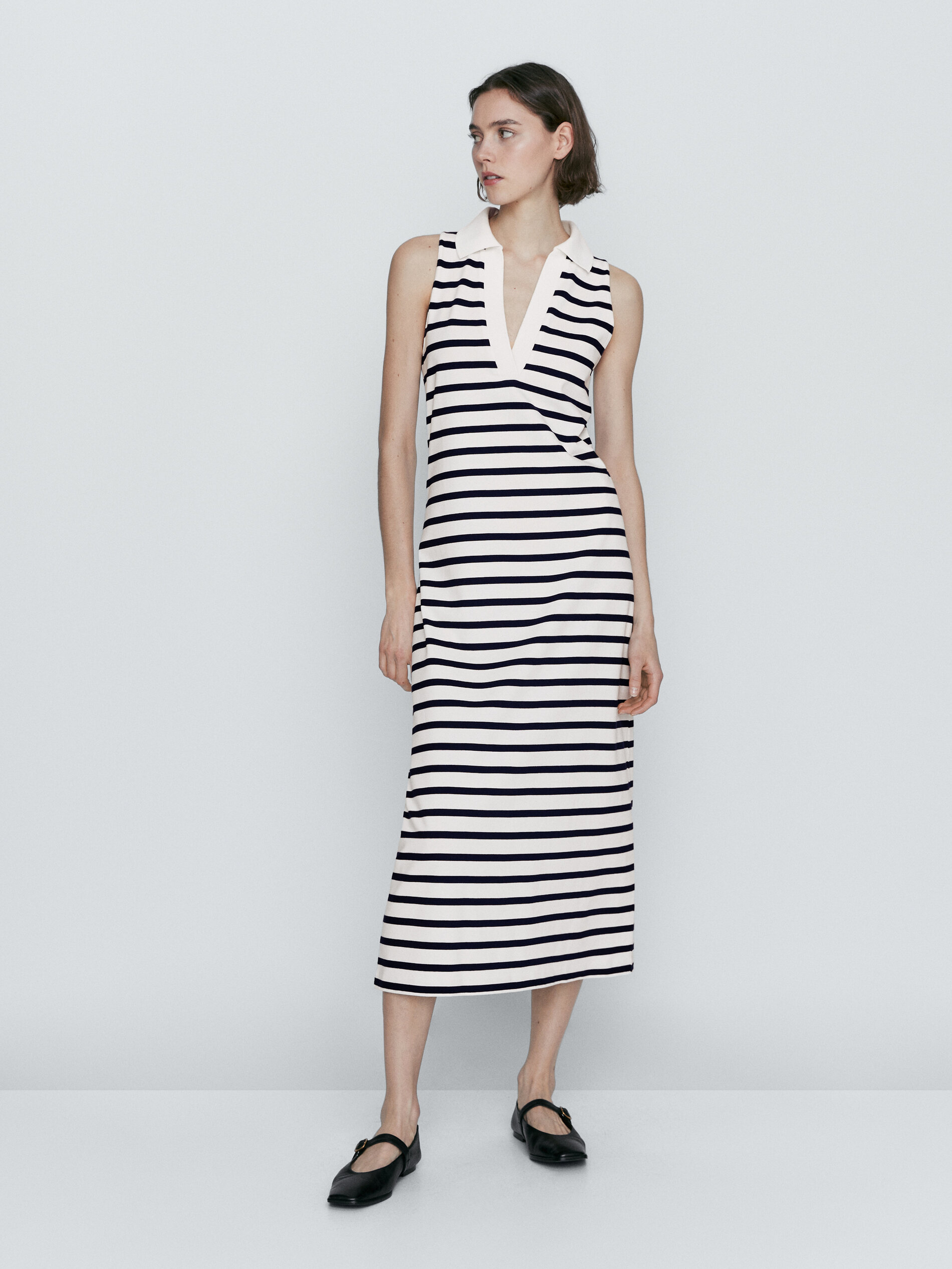 Vestido polo rayas sin mangas - CRUDO