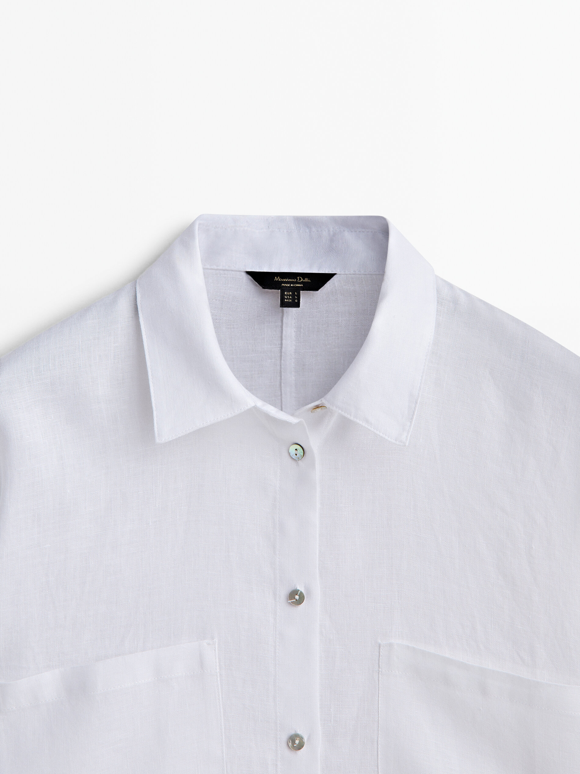 Camisa 100% lino bolsillos - BLANCO