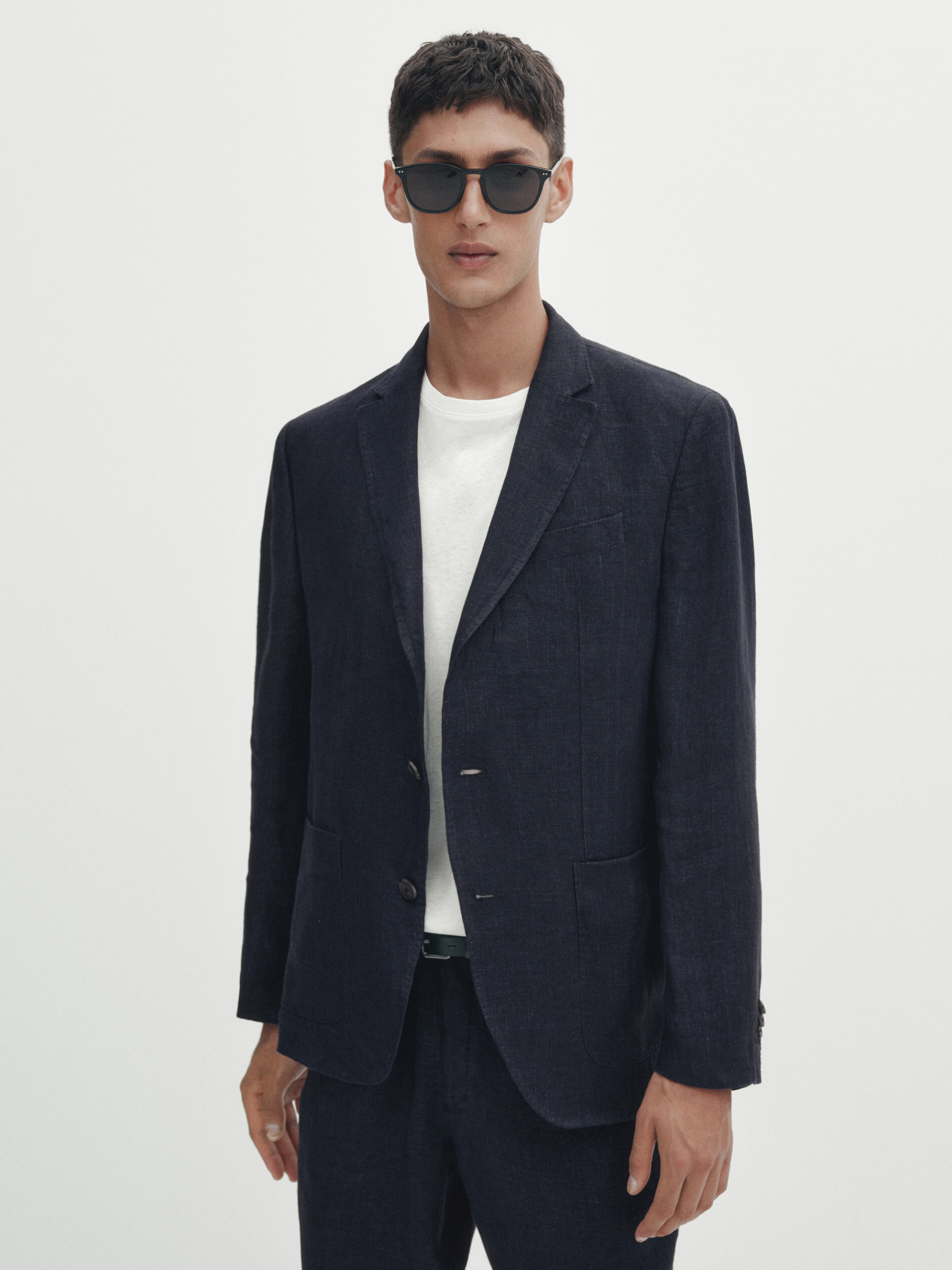 Americana traje lino sarga azul marino - AZUL MARINO