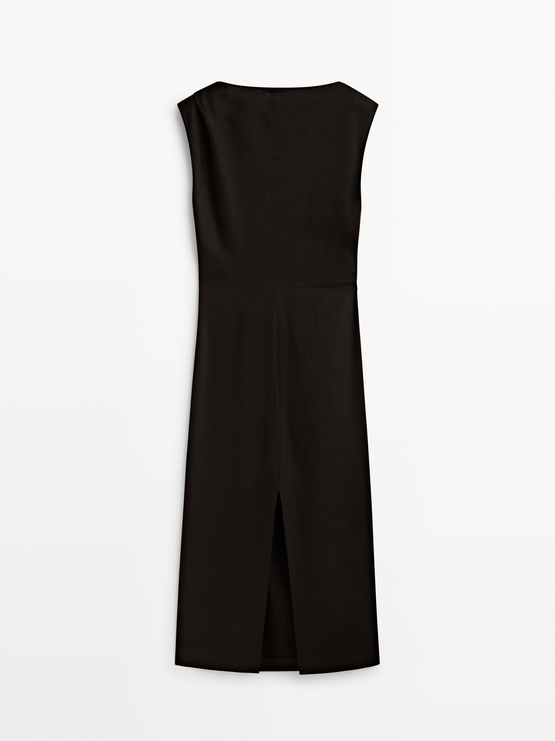 Vestido mezcla lino frunce lateral - NEGRO