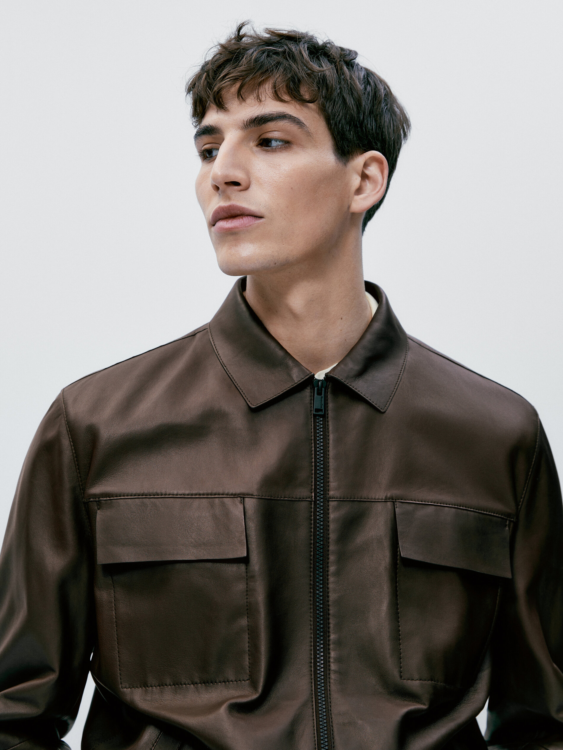 Chaqueta piel napa bolsillos marrón - MARRÓN