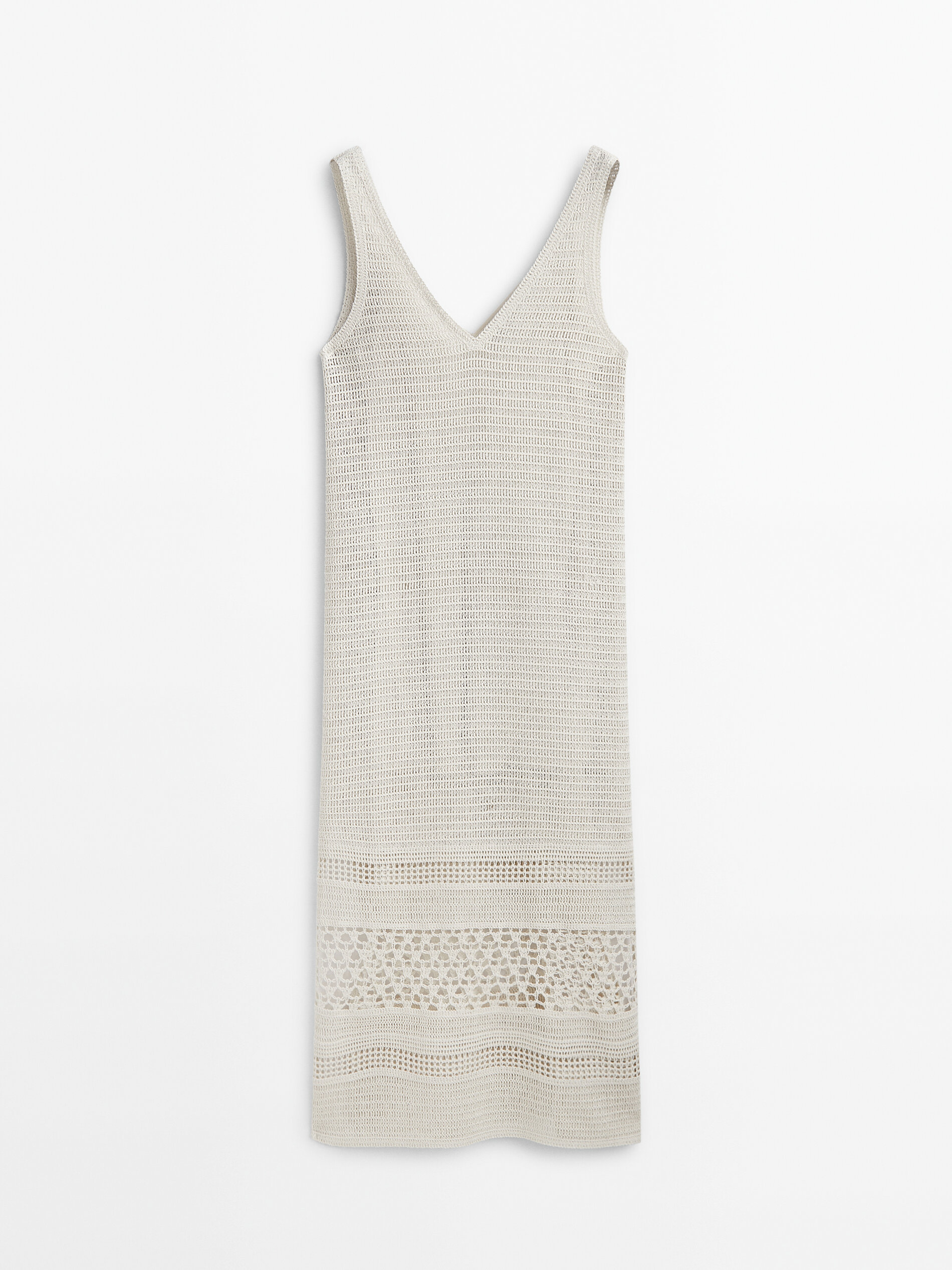 Vestido midi crochet escote pico - CRUDO