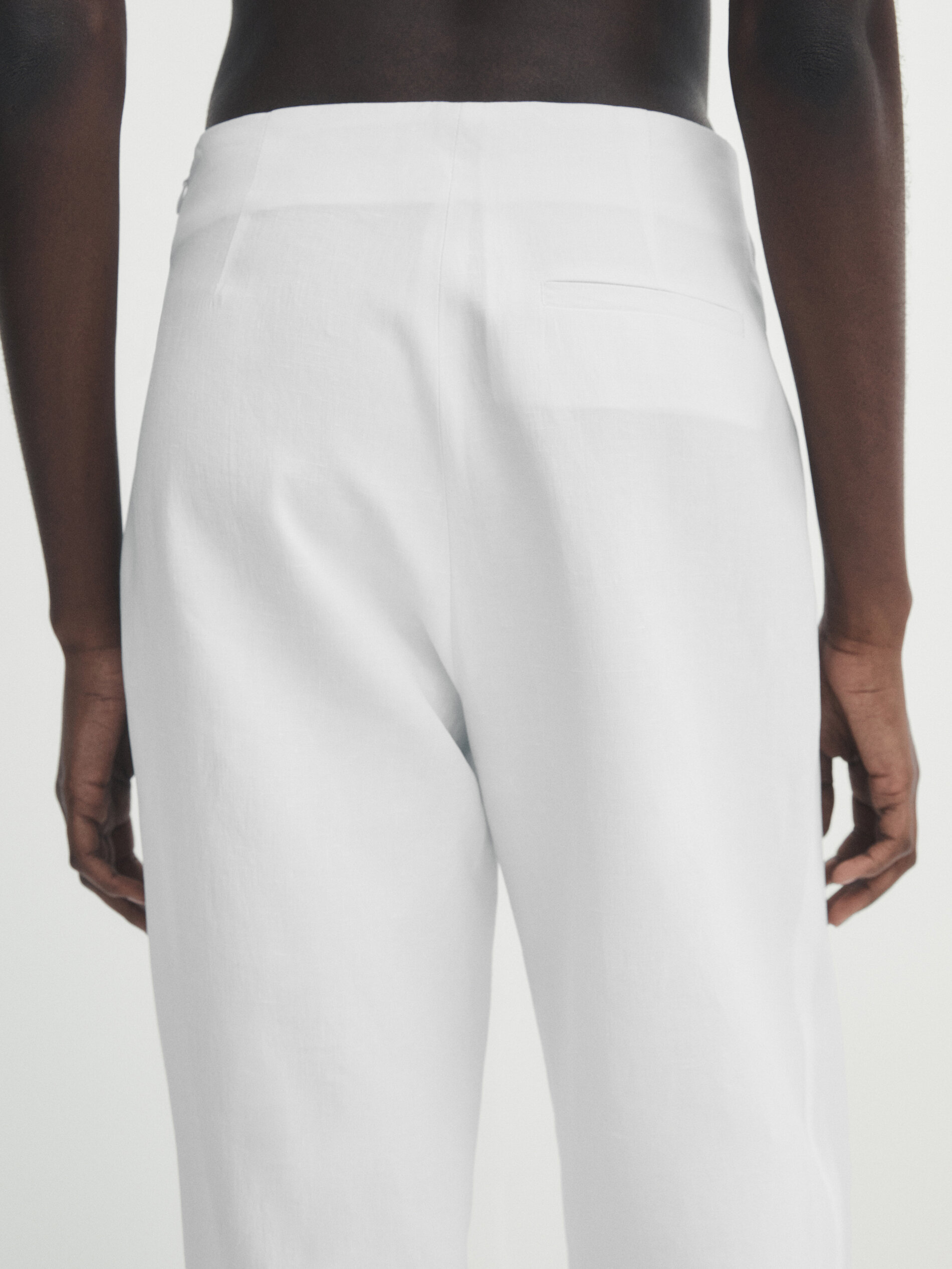 Pantalón ancho lino encerado tira abotonada - BLANCO