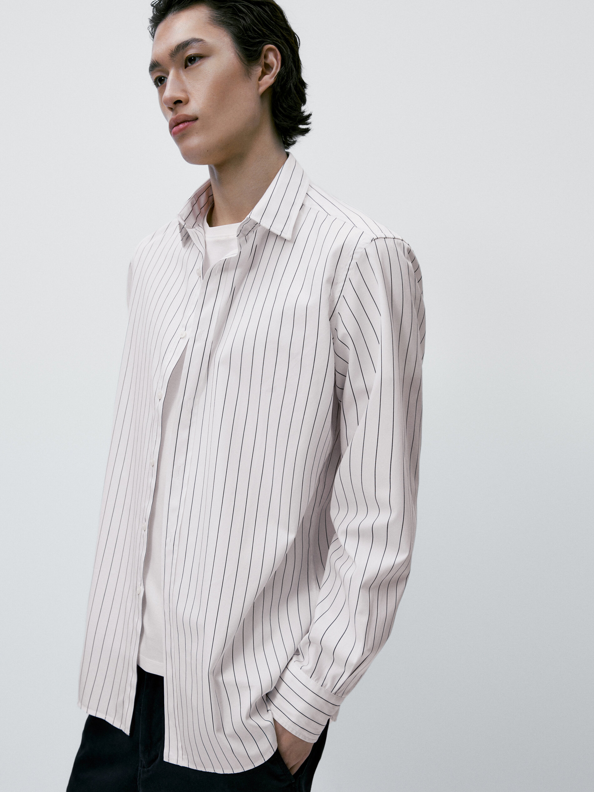 Camisa popelín algodón rayas regular fit - AZUL MARINO