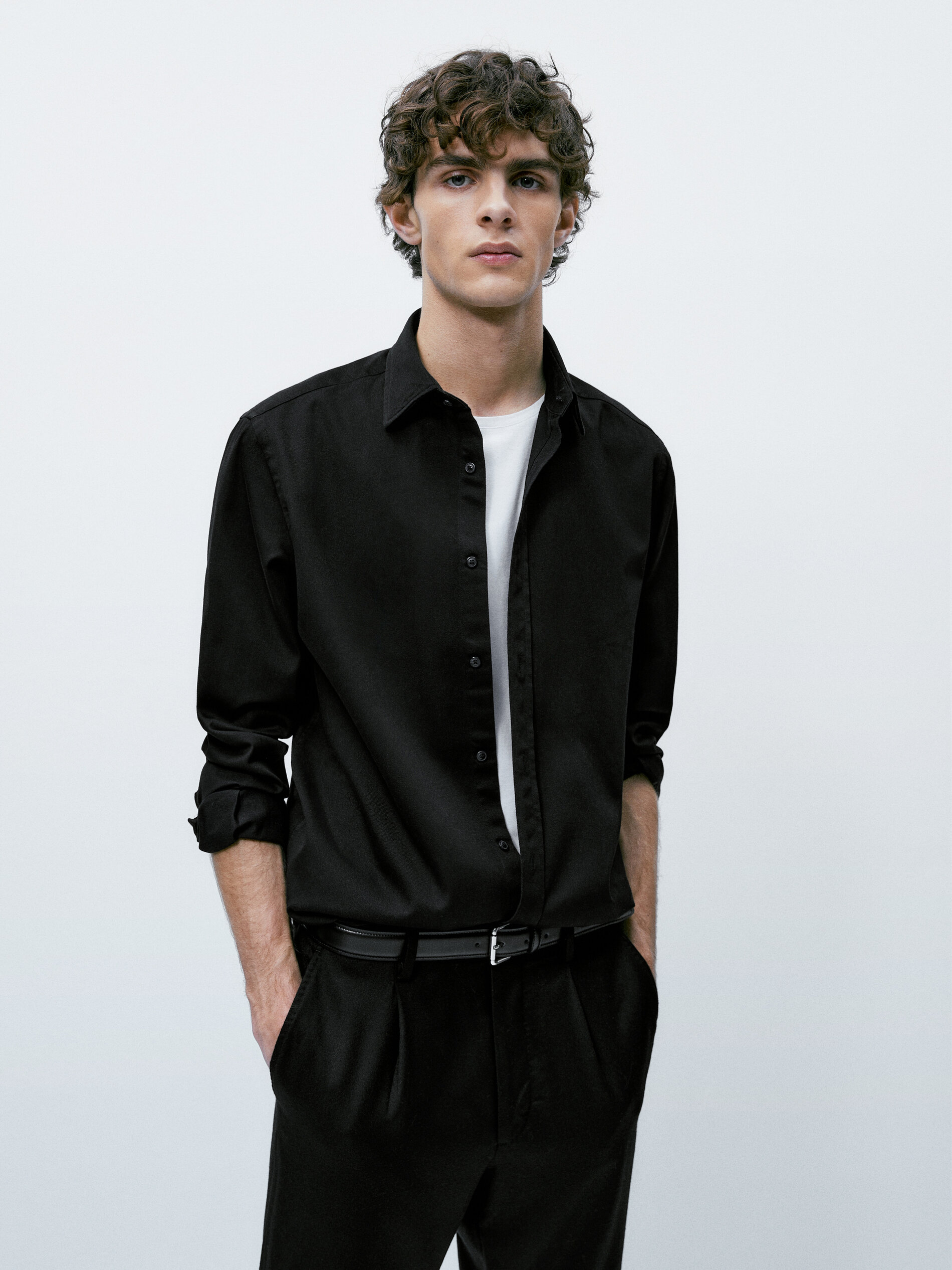 Camisa denim 100% algodón regular fit - NEGRO