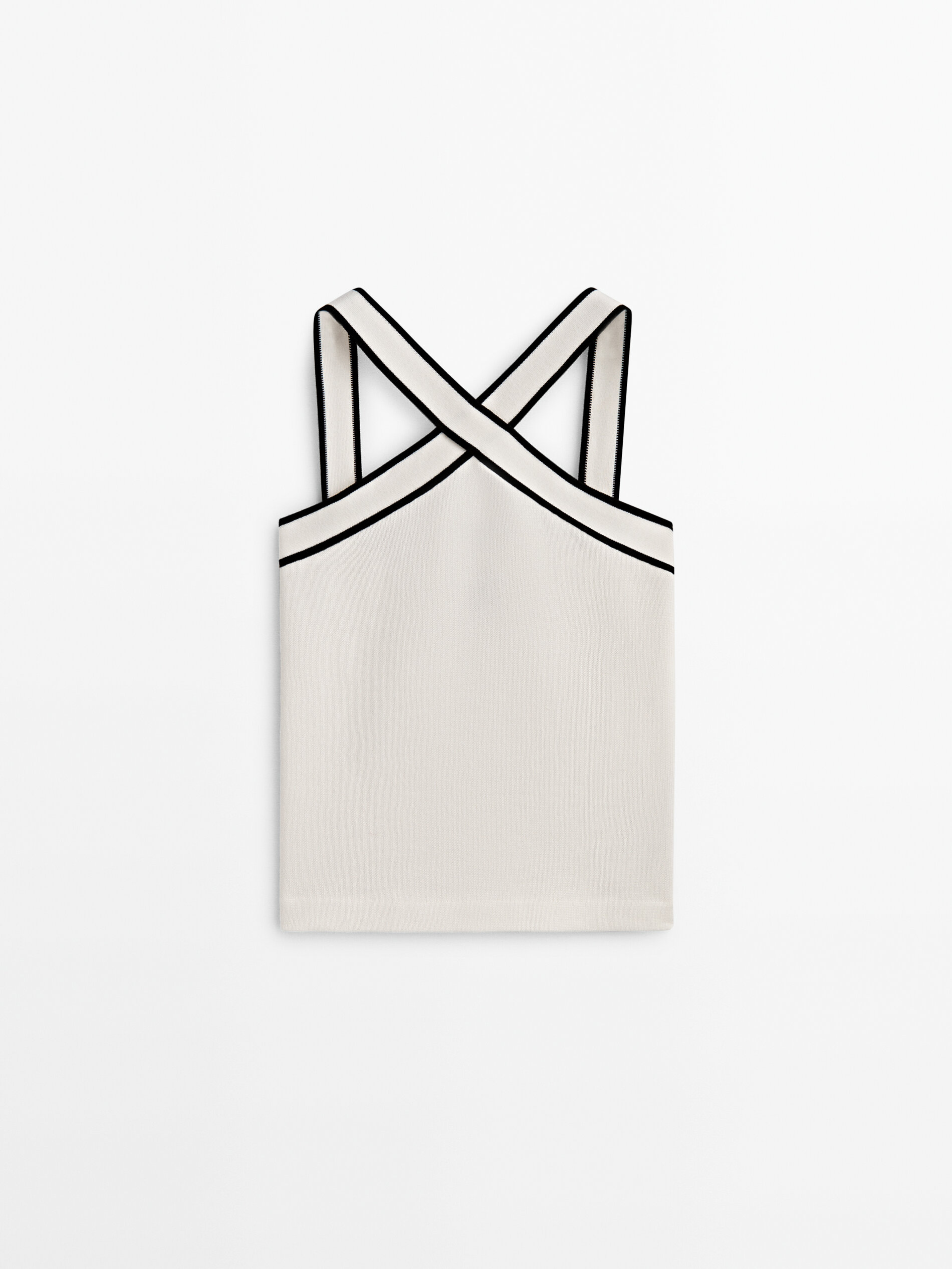 Top algodón escote cruzado contraste - CRUDO