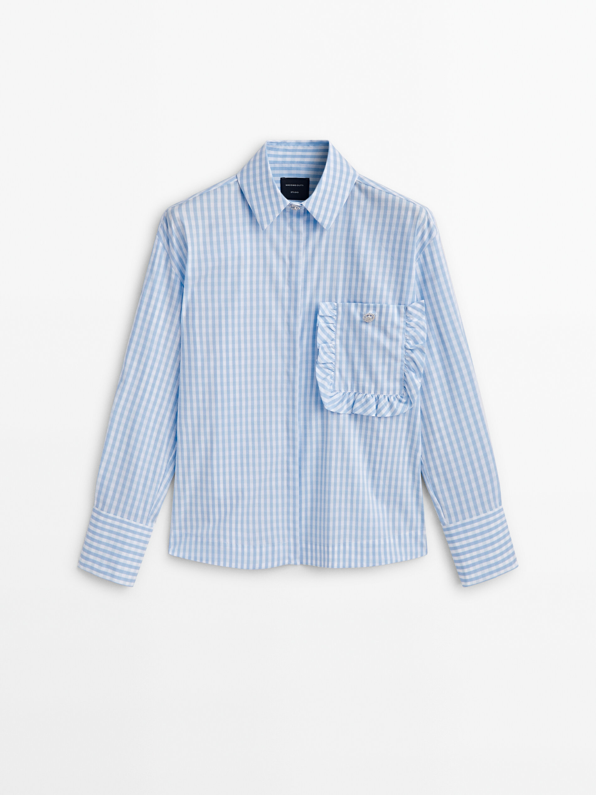 Camisa cuadros vichy bolsillo volante -Studio - AZUL