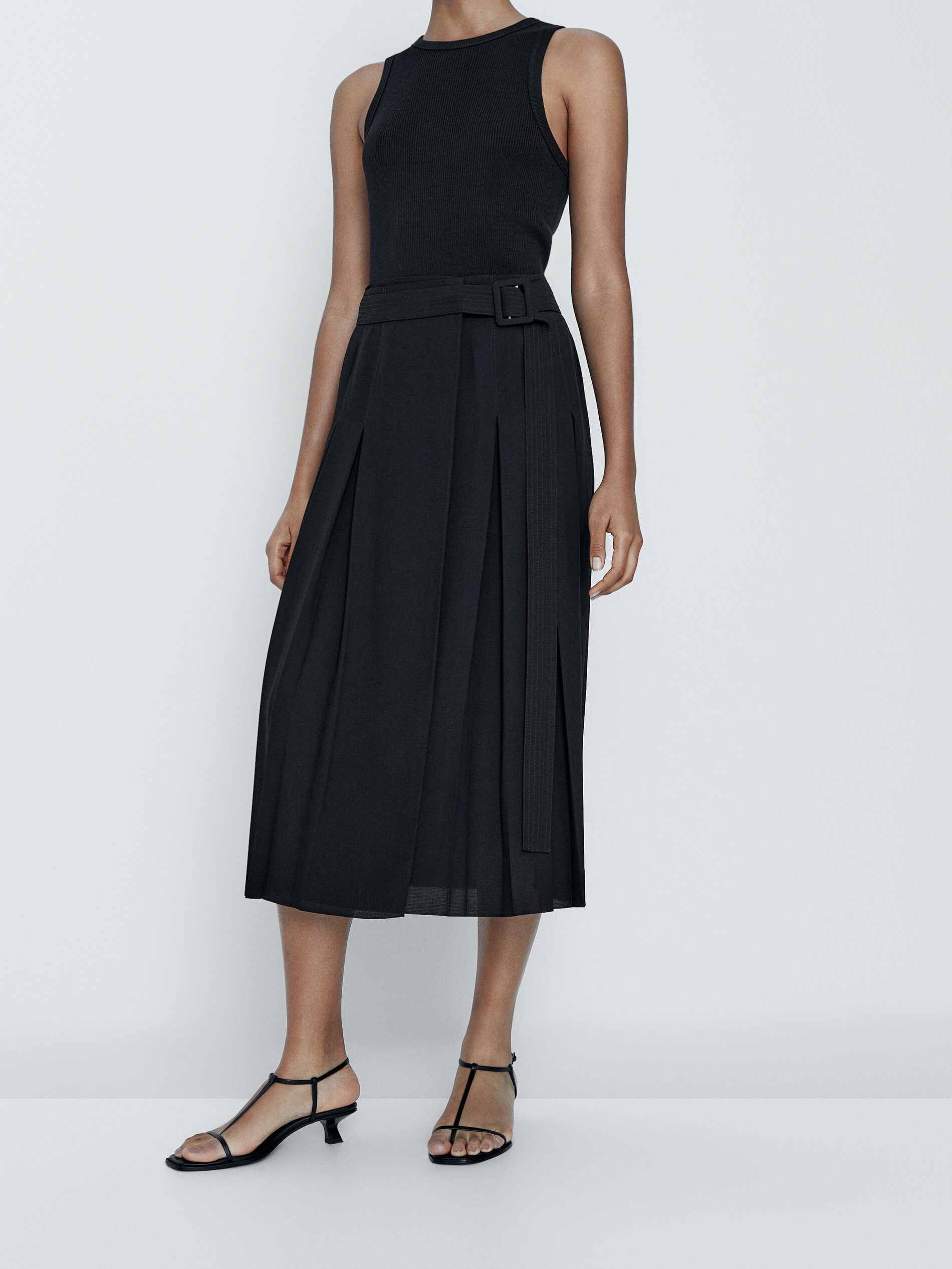 Falda midi tablas negra - NEGRO