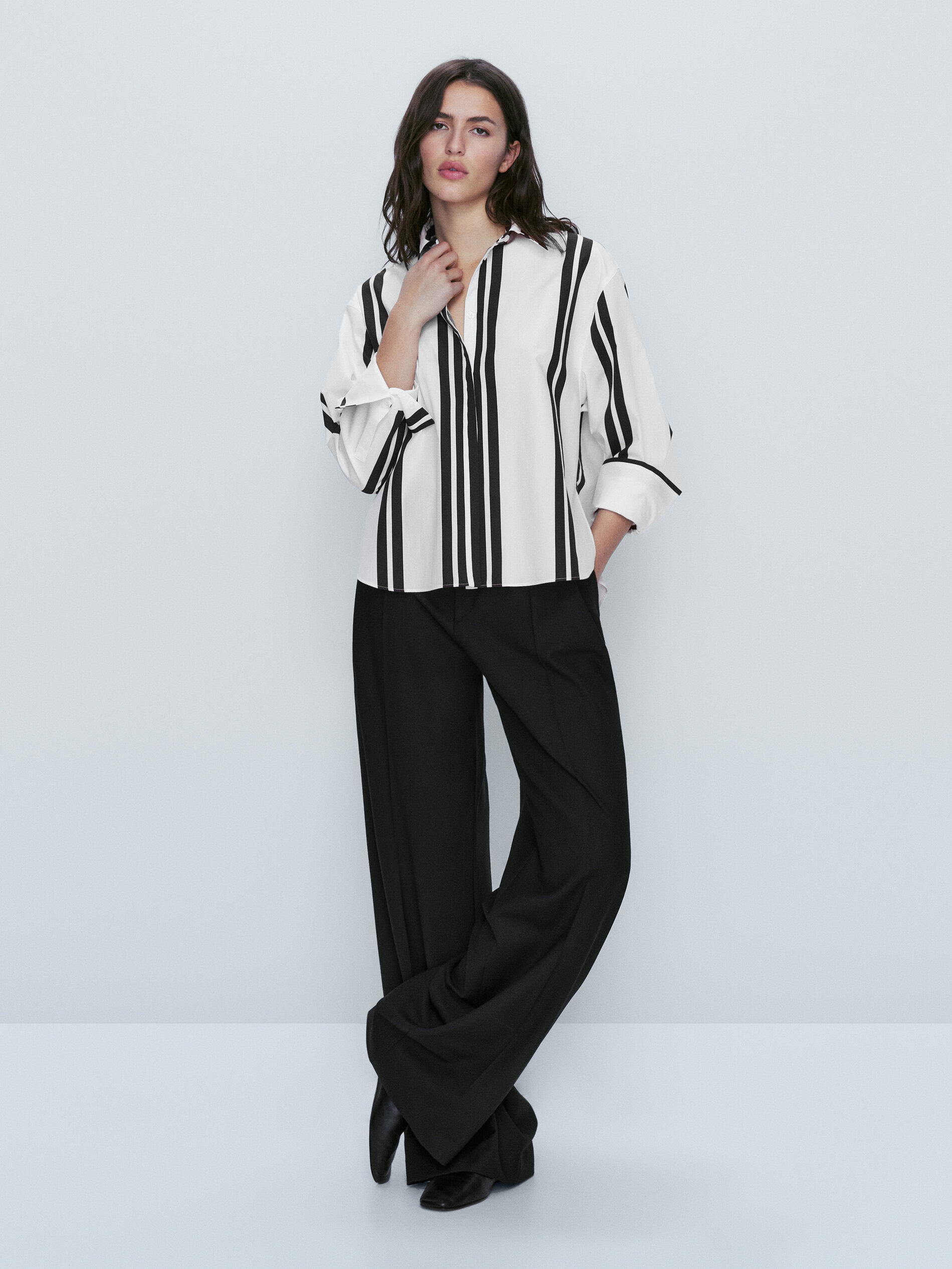 Camisa algodón doble raya - BLANCO