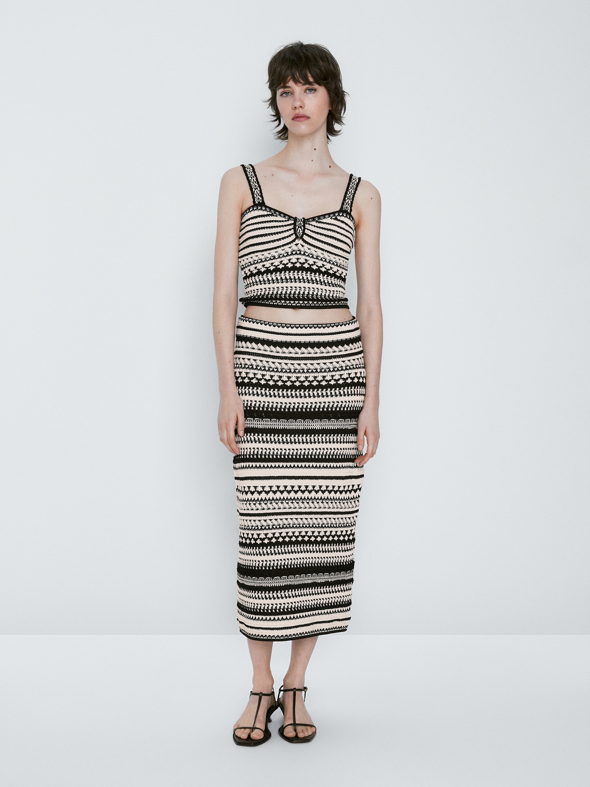 Falda midi punto jacquard - CRUDO