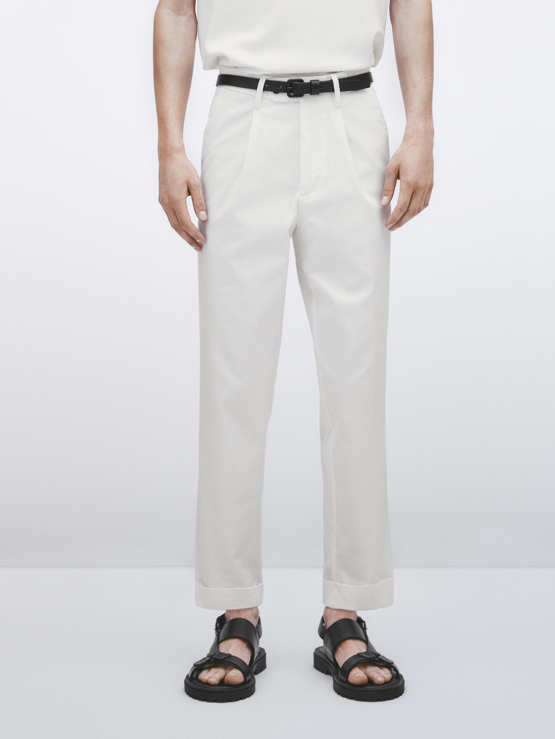 Pantalón pinzas tapered fit -Studio - BLANCO