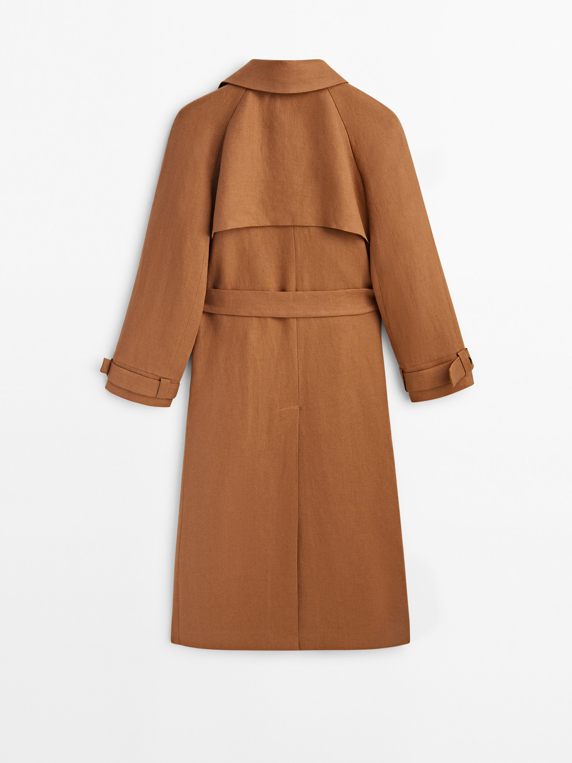 Gabardina lino cinturón -Studio - CAMEL