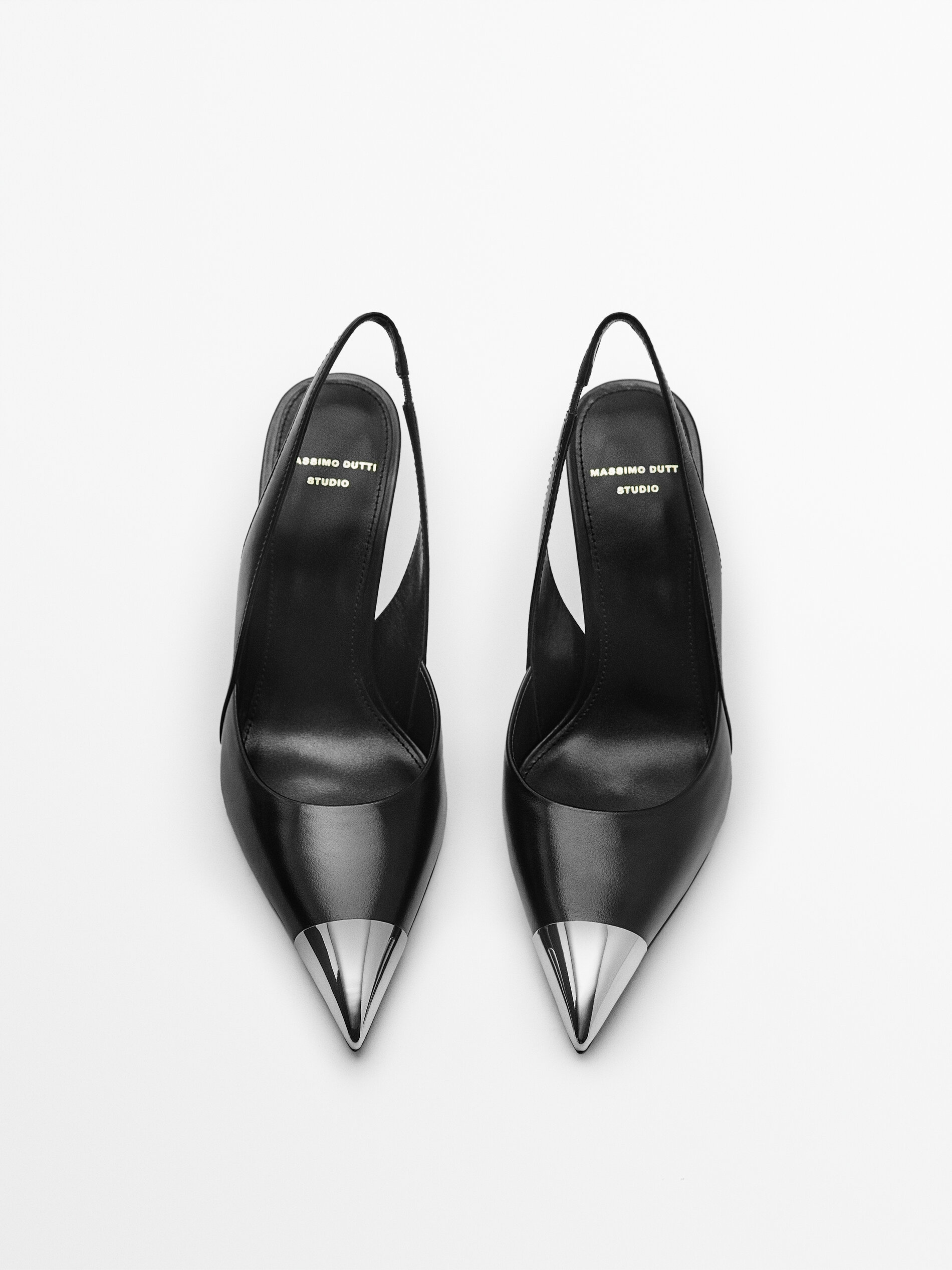 Zapato tacón piel punta metálica - Studio - NEGRO