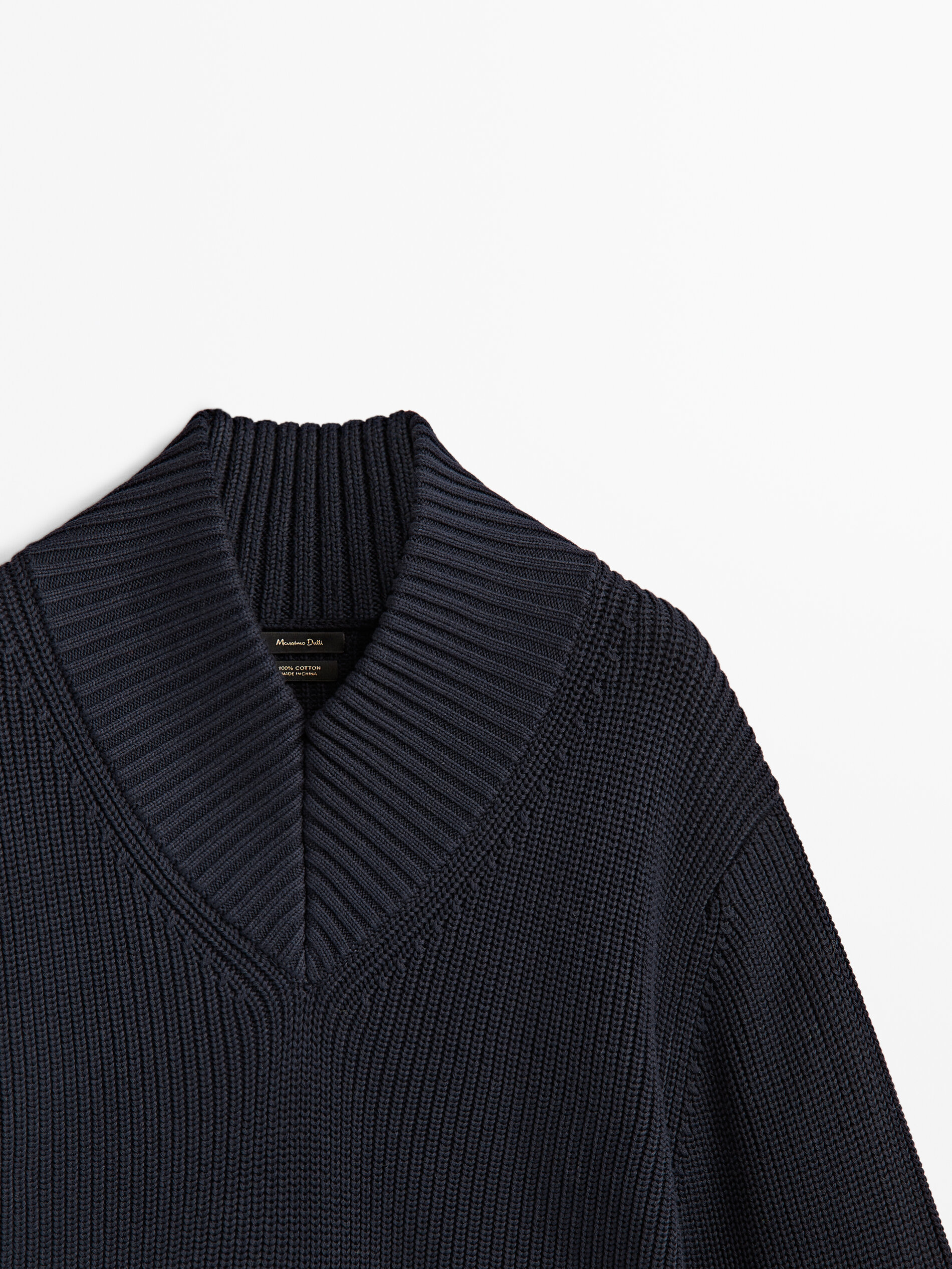 Jersey algodón cuello pico - AZUL MARINO