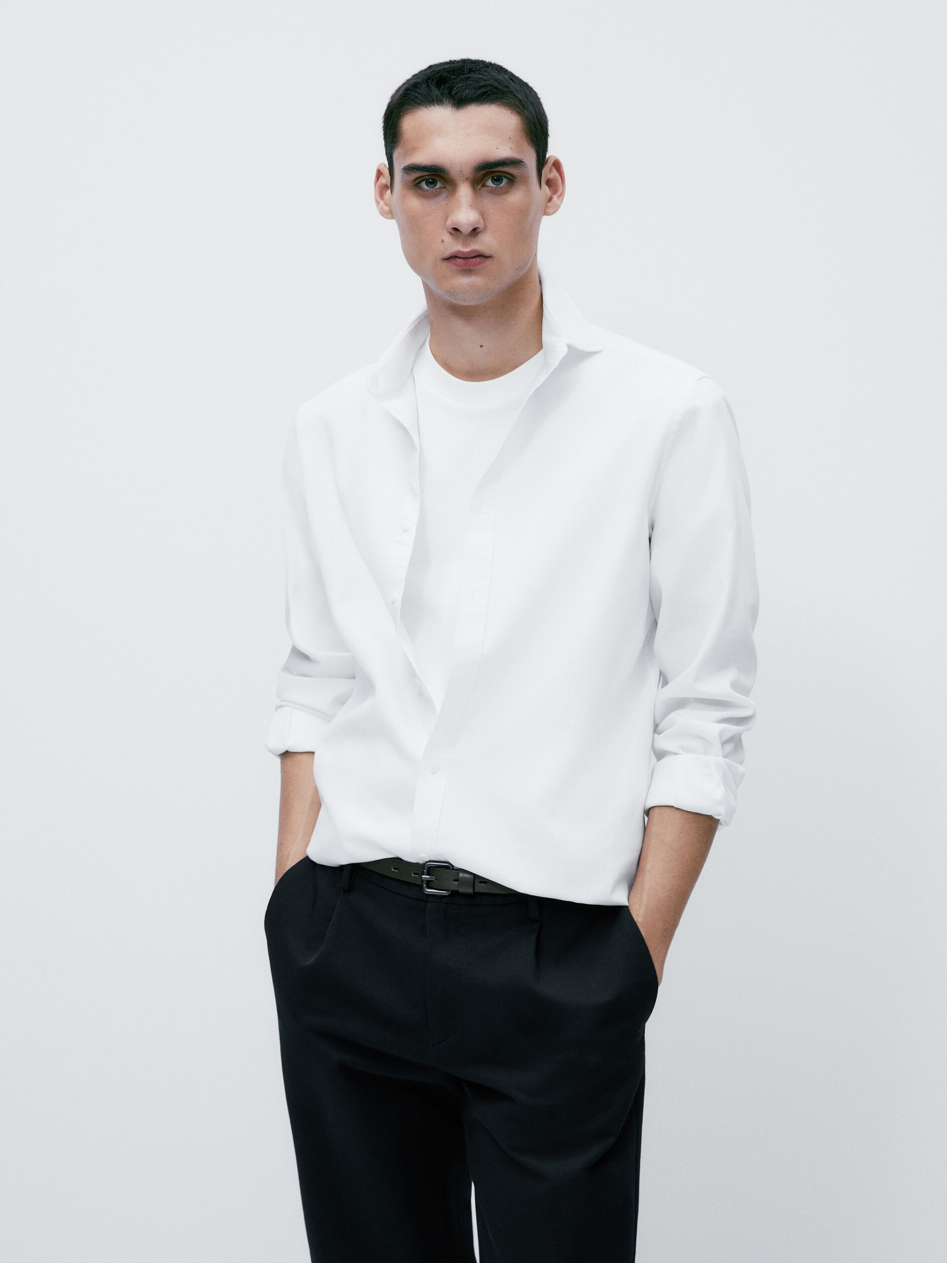 Camisa estructura giro inglese slim fit - BLANCO