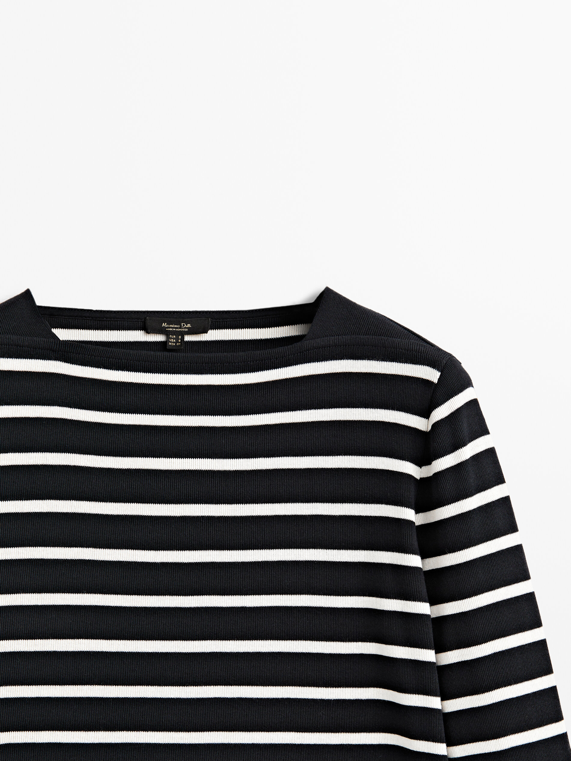 Camiseta rayas algodón cuello barco - AZUL MARINO