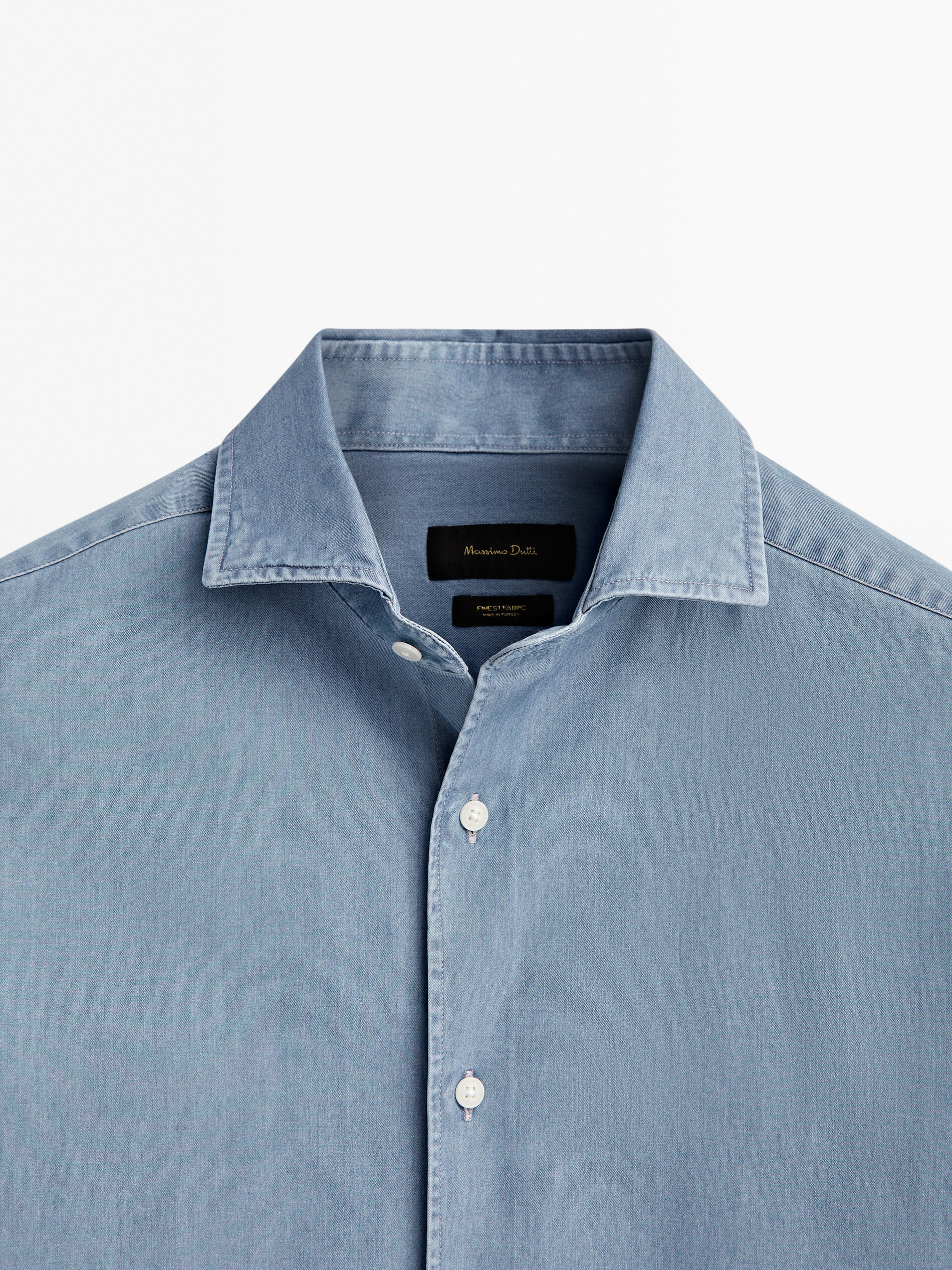 Camisa denim bleach wash slim fit - Azul Claro