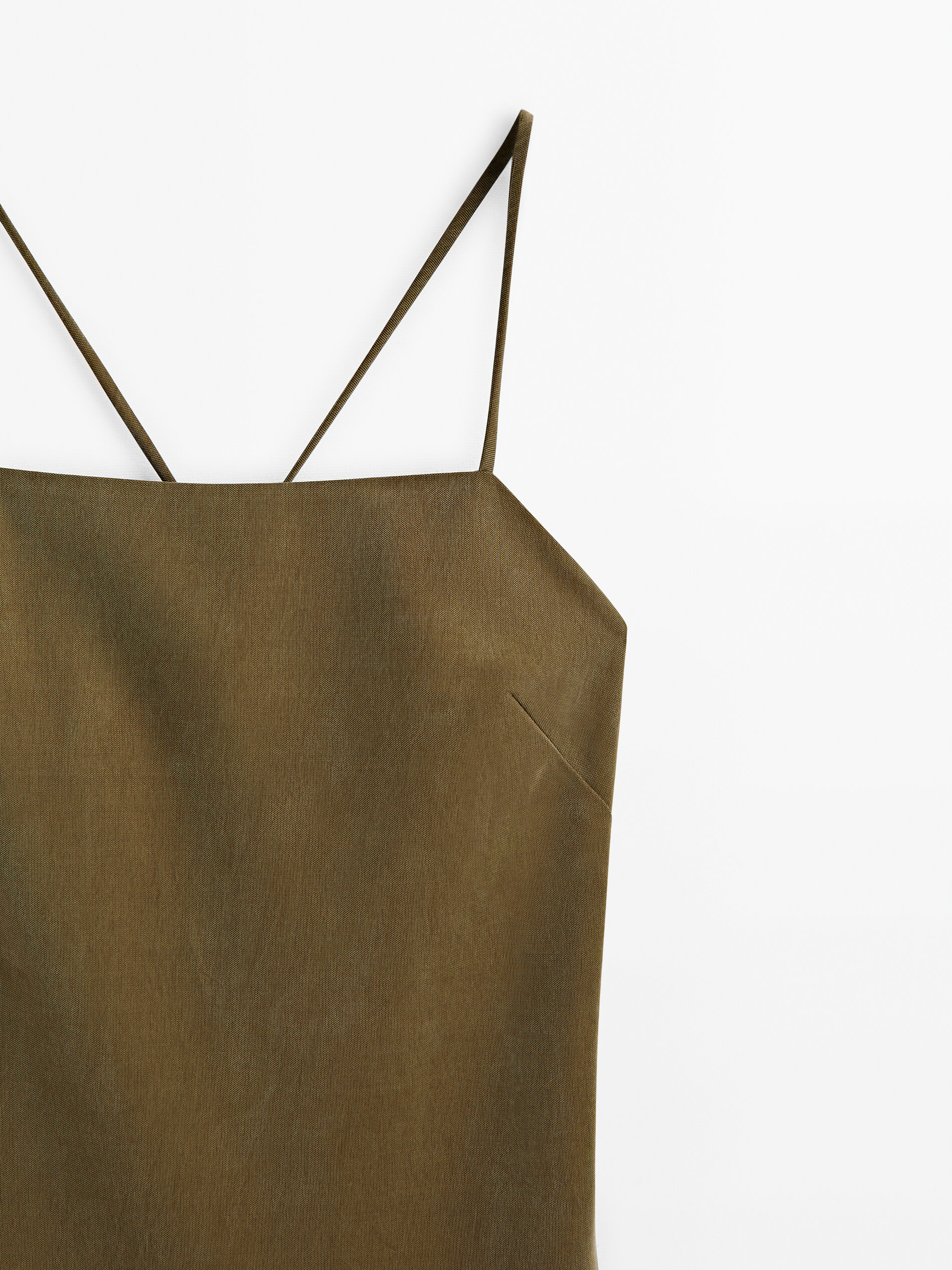 Vestido midi tirantes cupro abertura espalda - KAKI