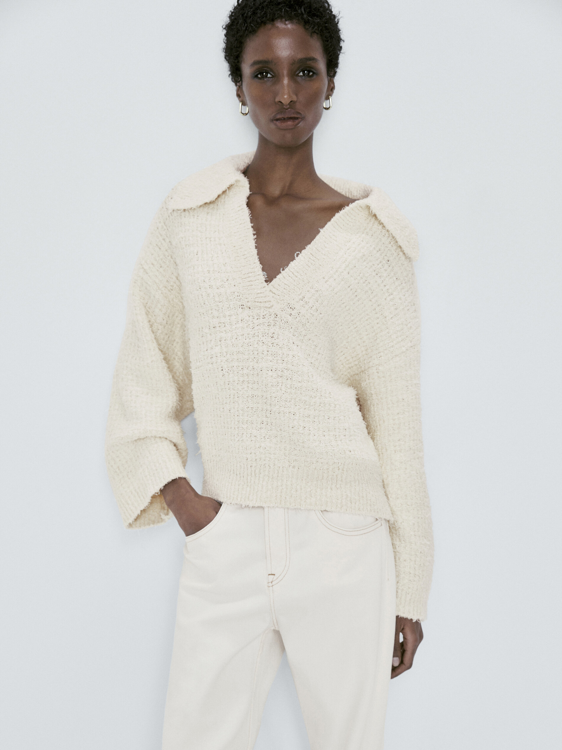 Jersey punto estructura cuello polo - BEIGE