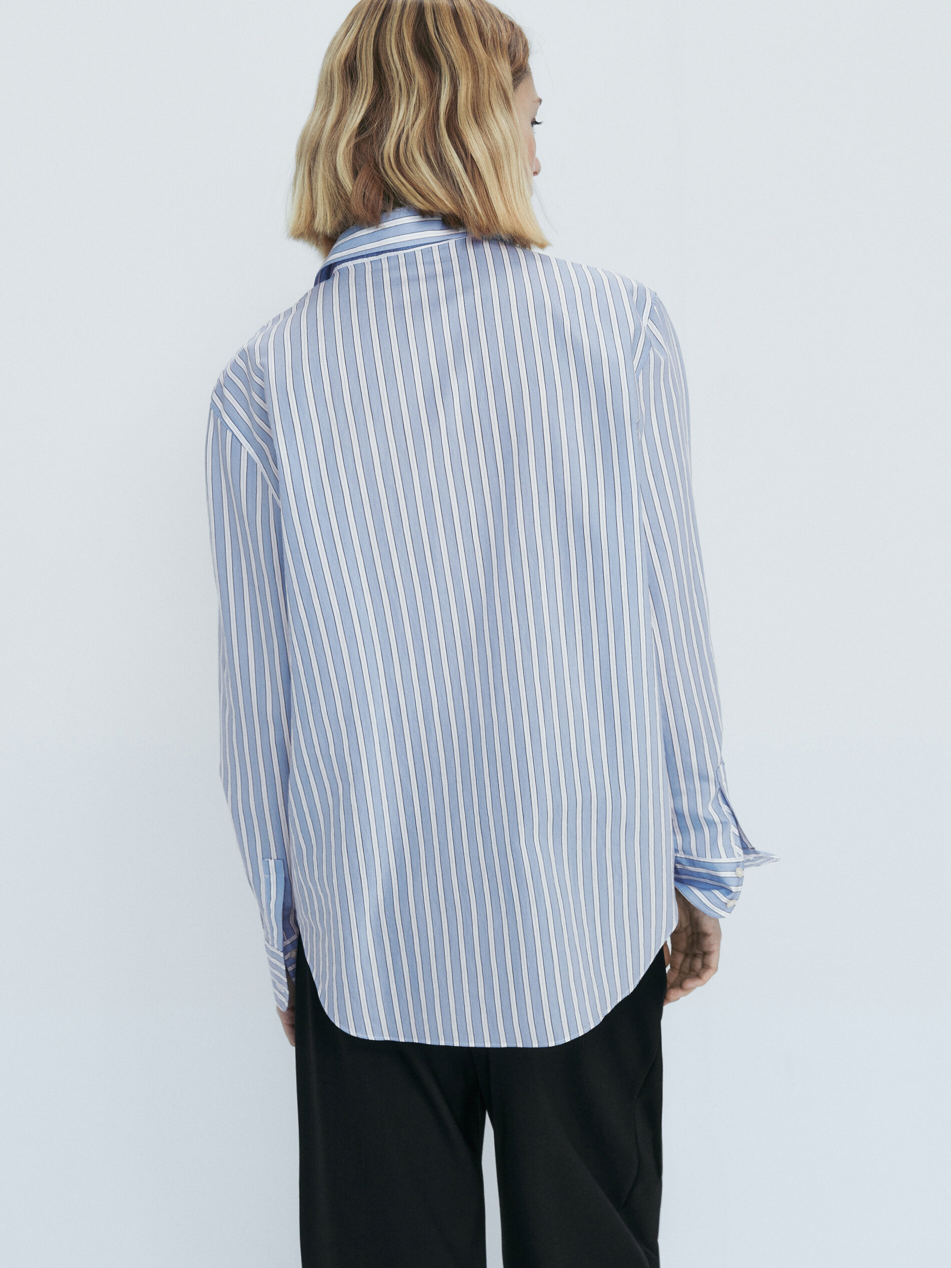 Camisa mezcla algodón doble raya - CELESTE