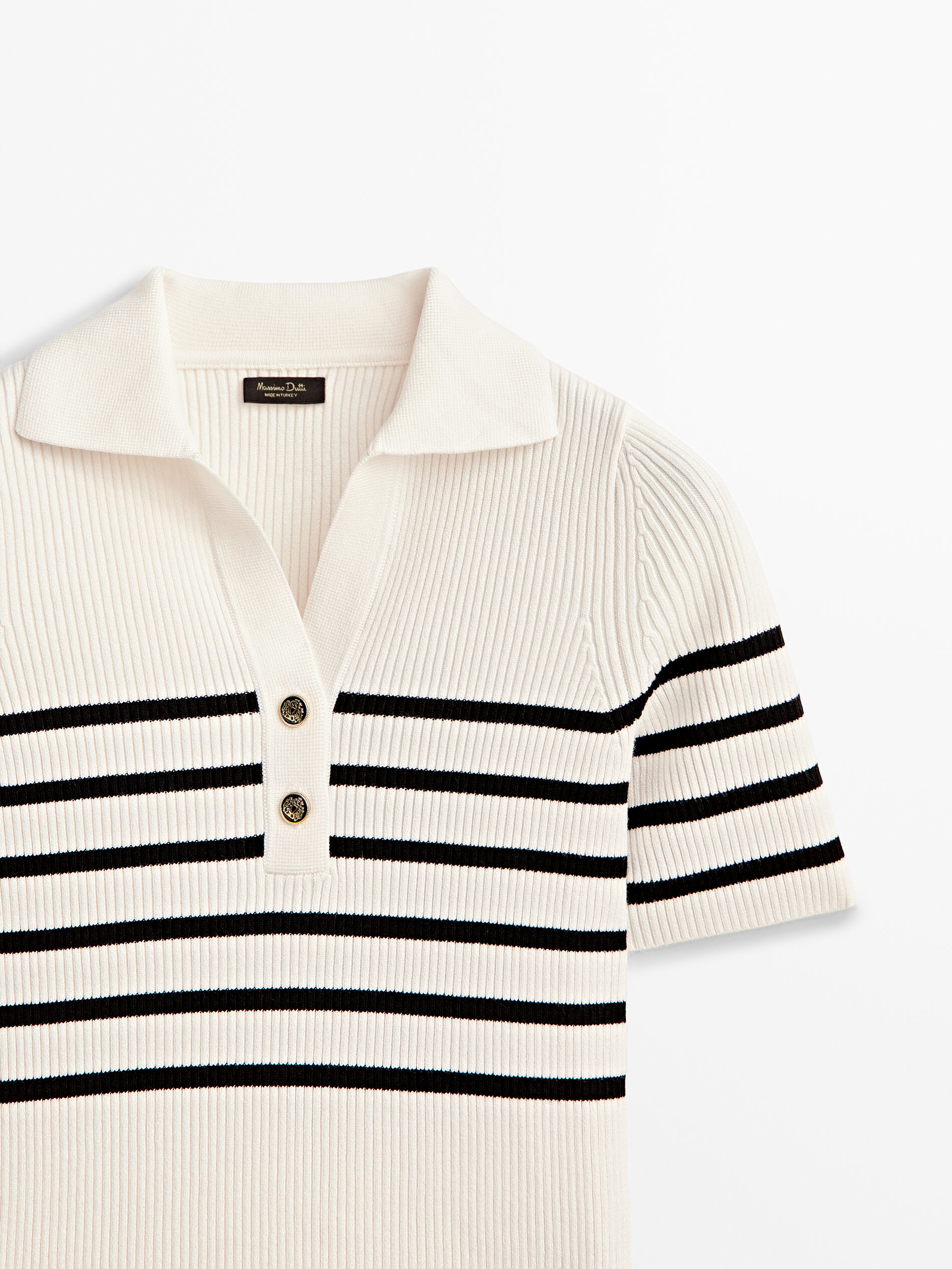 Jersey cuello polo canalé rayas - CRUDO