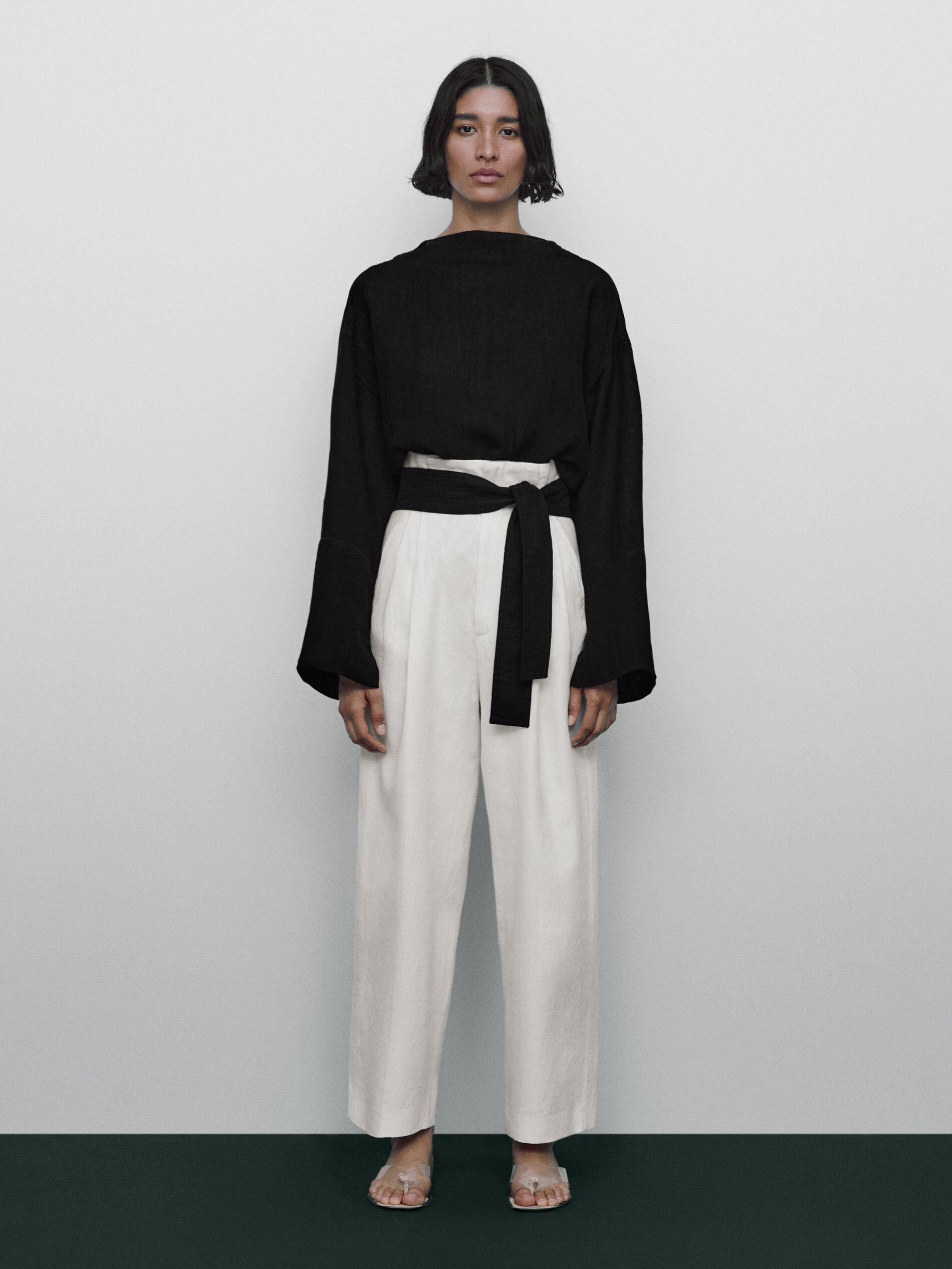 Pantalón paper bag lino Limited edition - BLANCO