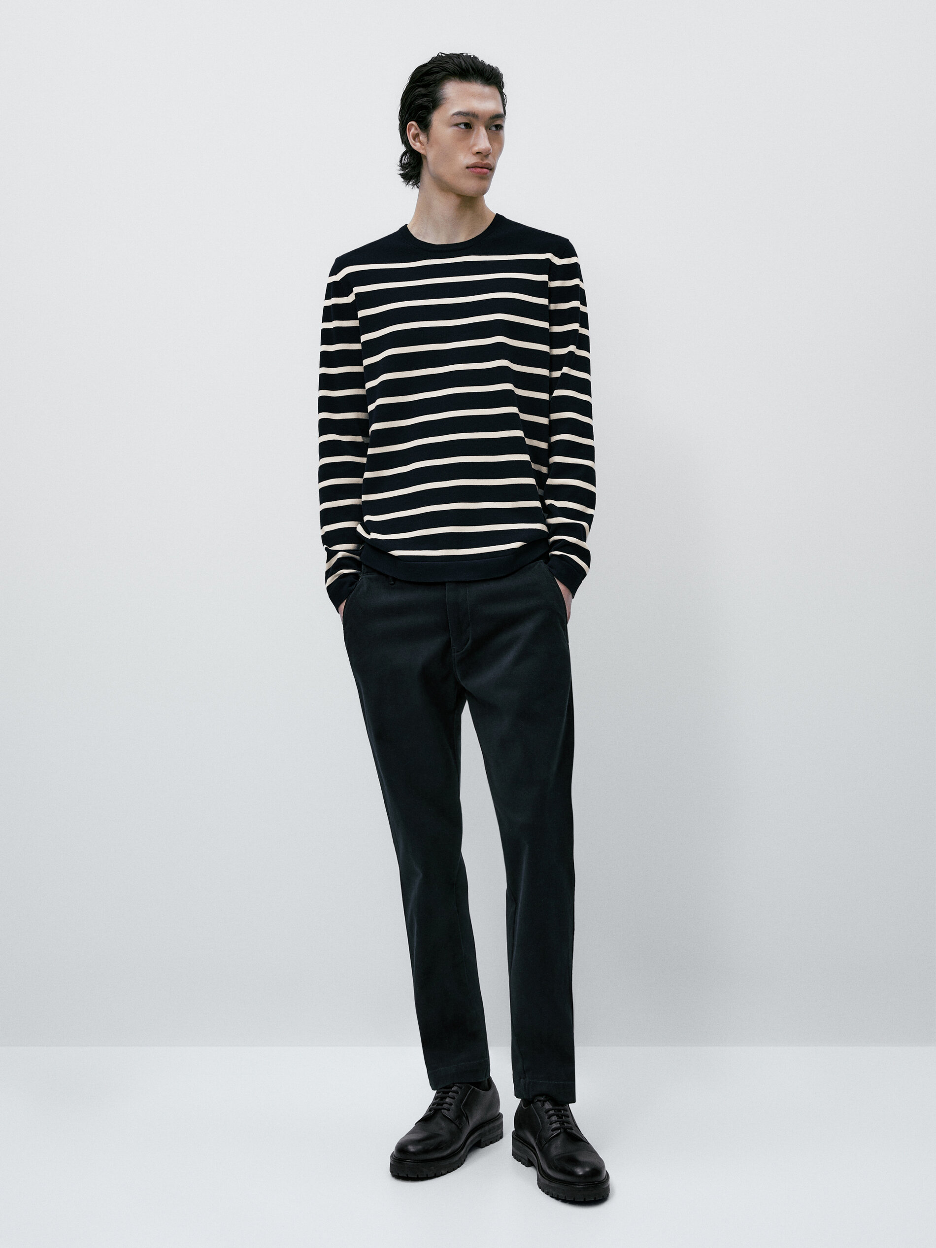 Jersey de punto rayas algodón extrafino - AZUL MARINO