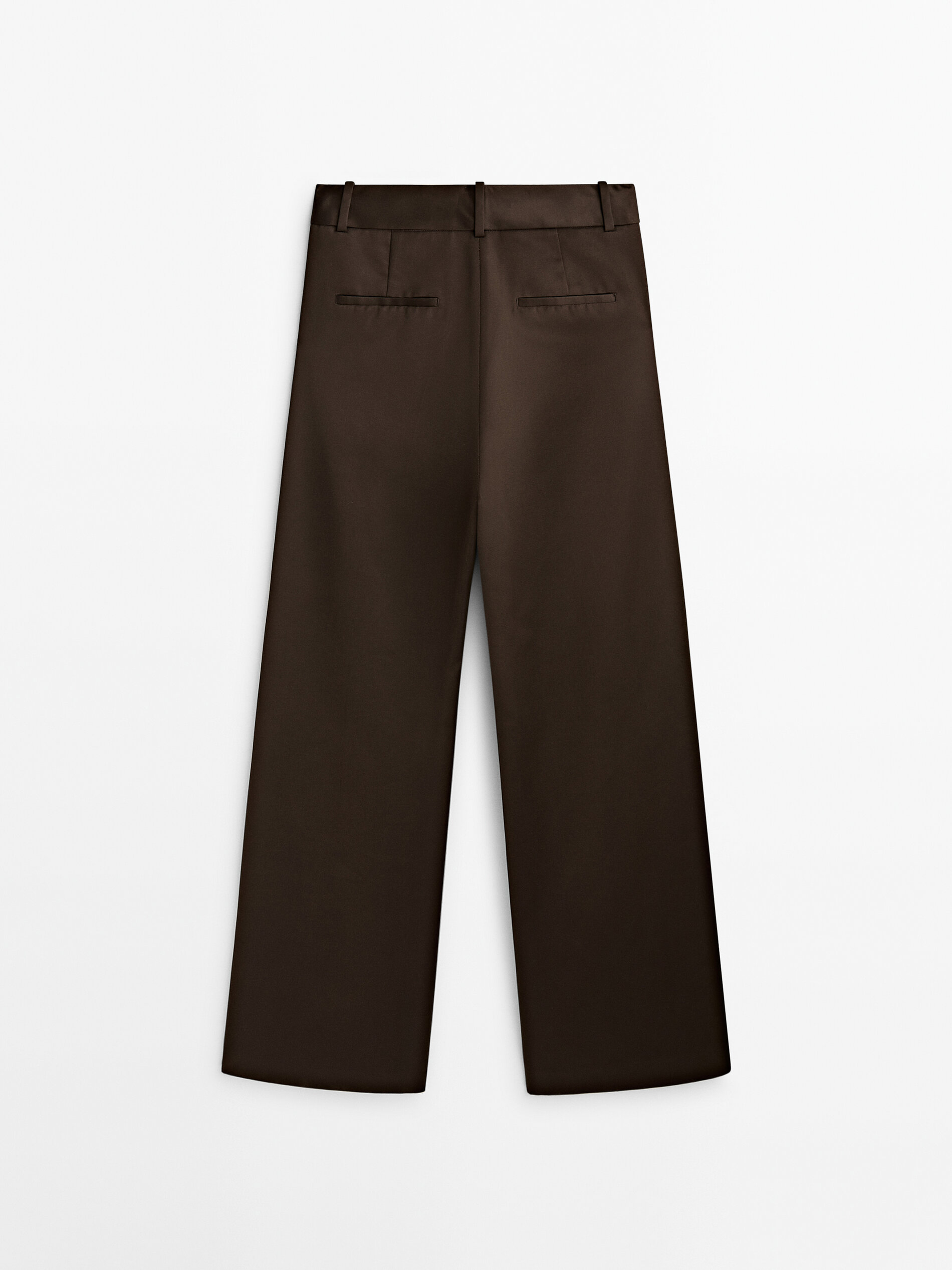 Pantalón ancho satinado pinzas -Studio - MARRÓN