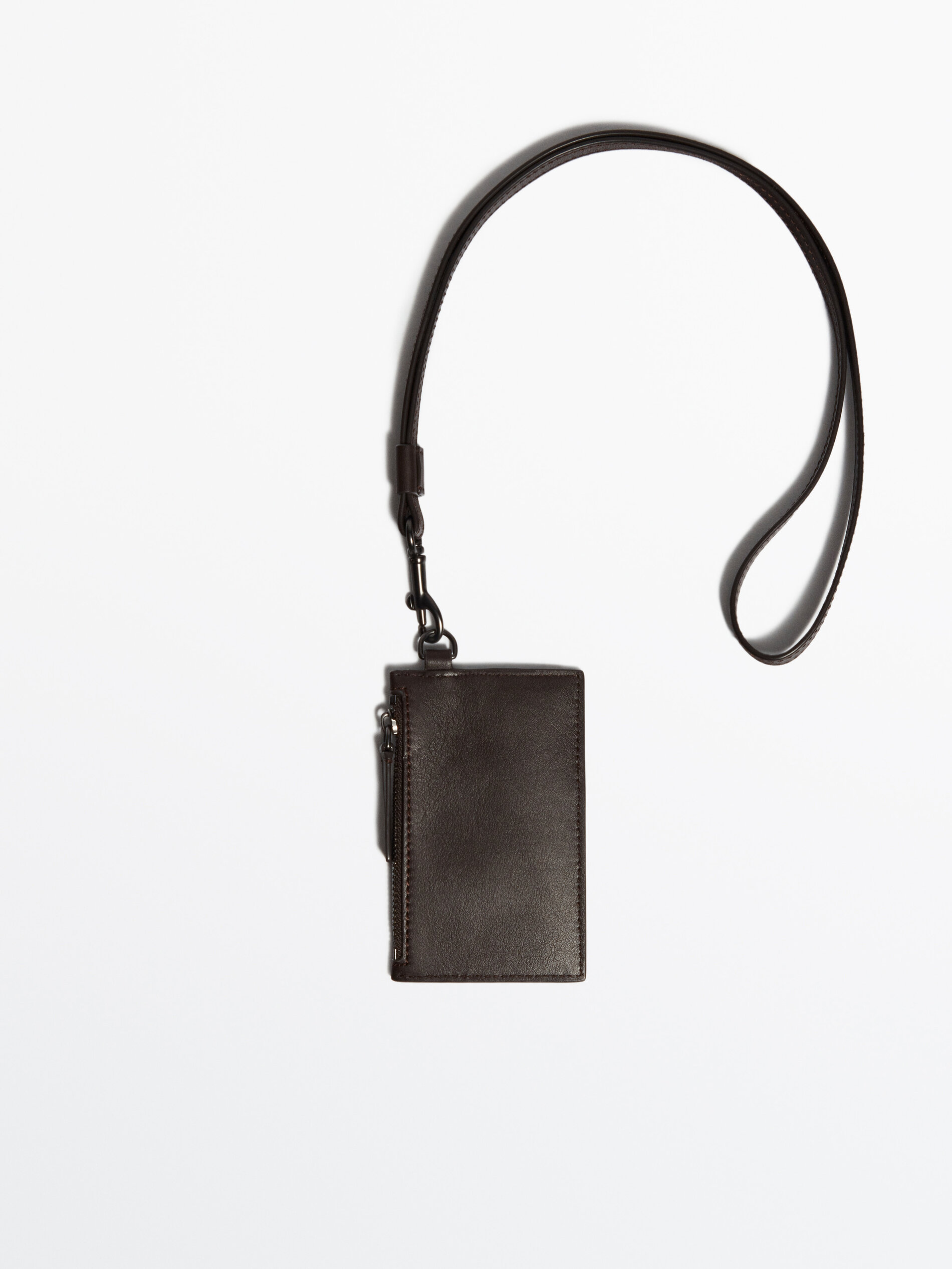 Tarjetero de piel con correa -Studio - TOSTADO OSCURO