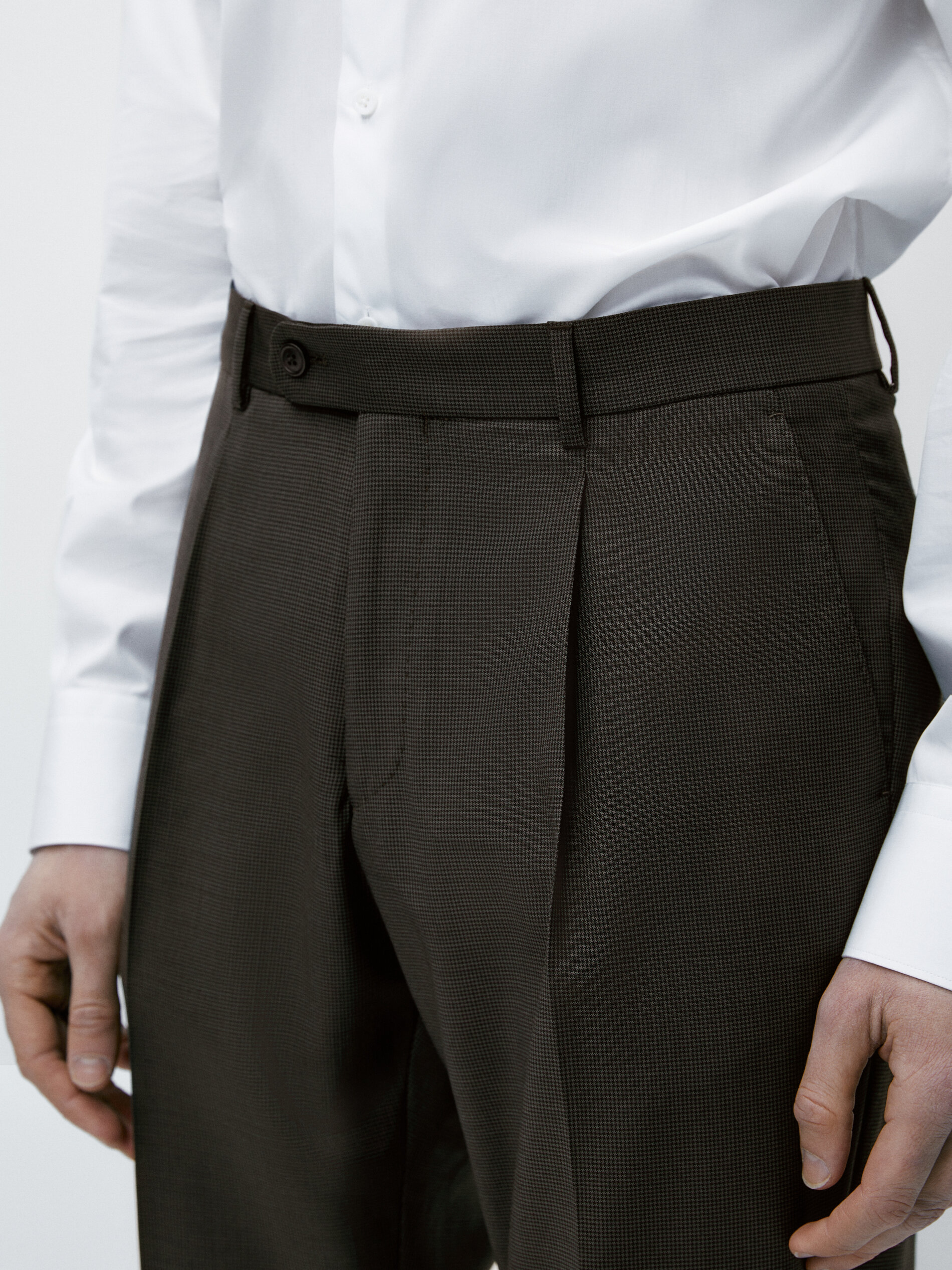 Pantalón traje lana super 120's pata de gallo - ACEITE