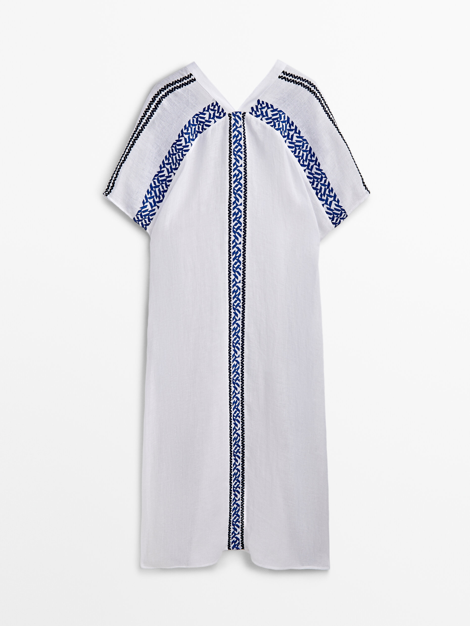 Maxi blusón camisero lino bordados - BLANCO