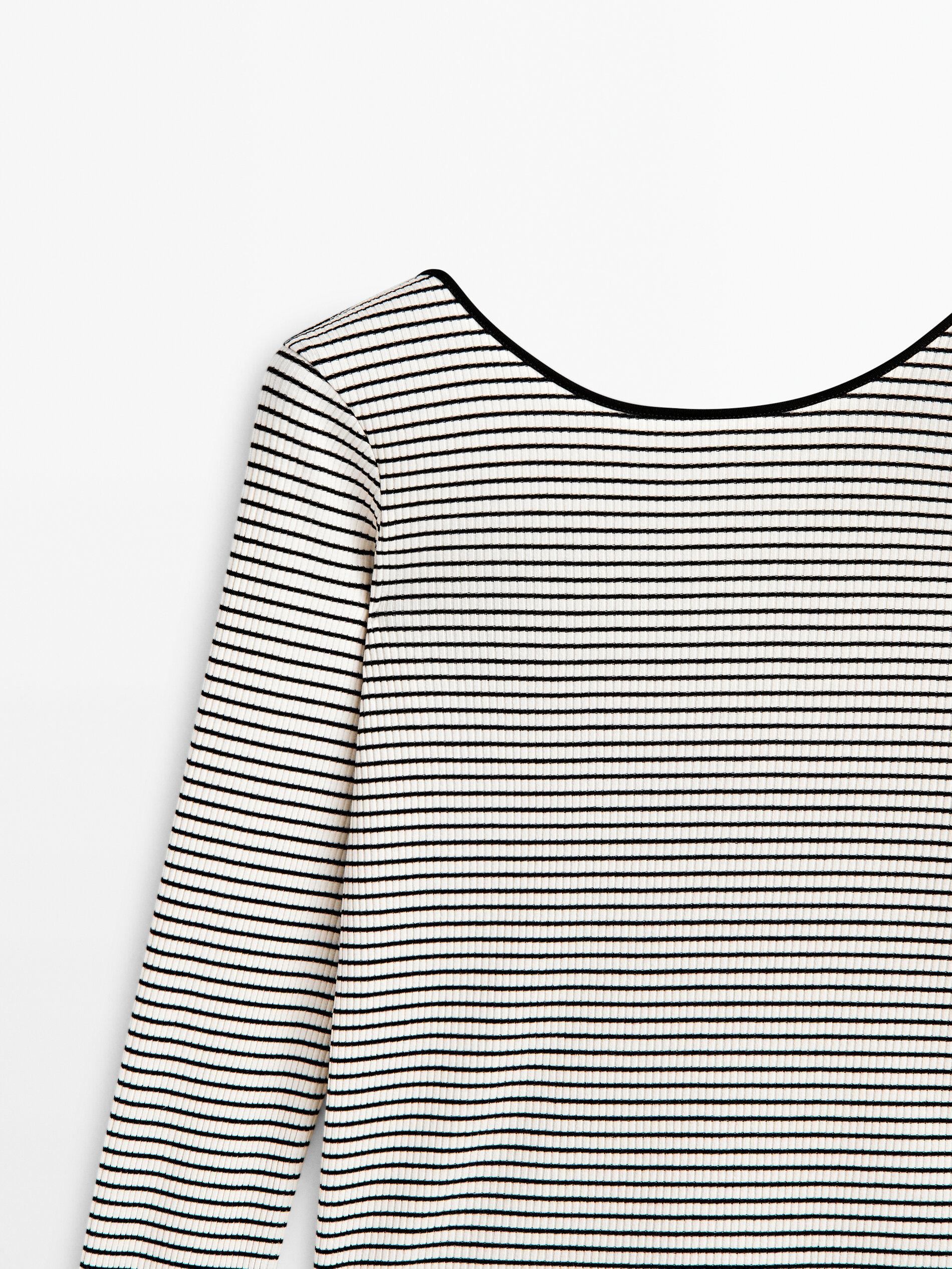 Camiseta rayas canalé escote espalda - CRUDO