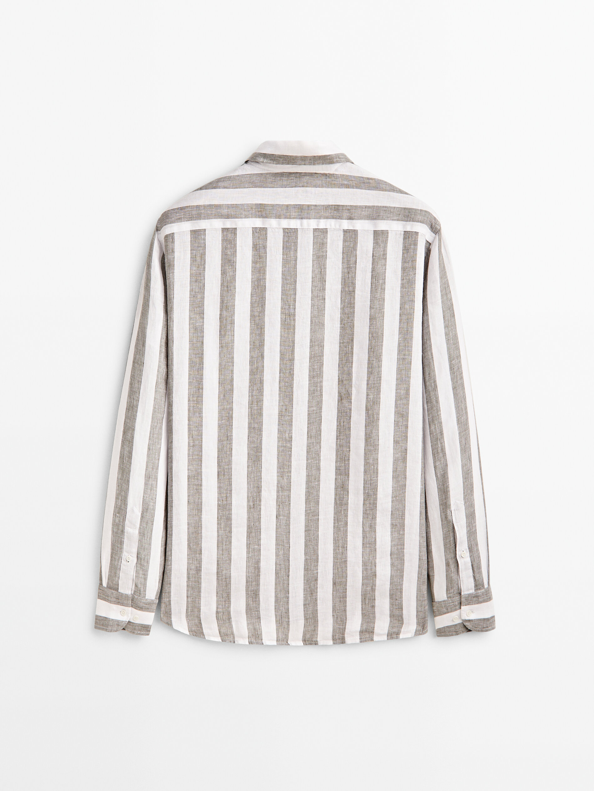 Camisa rayas anchas 100% lino regular fit - VERDE