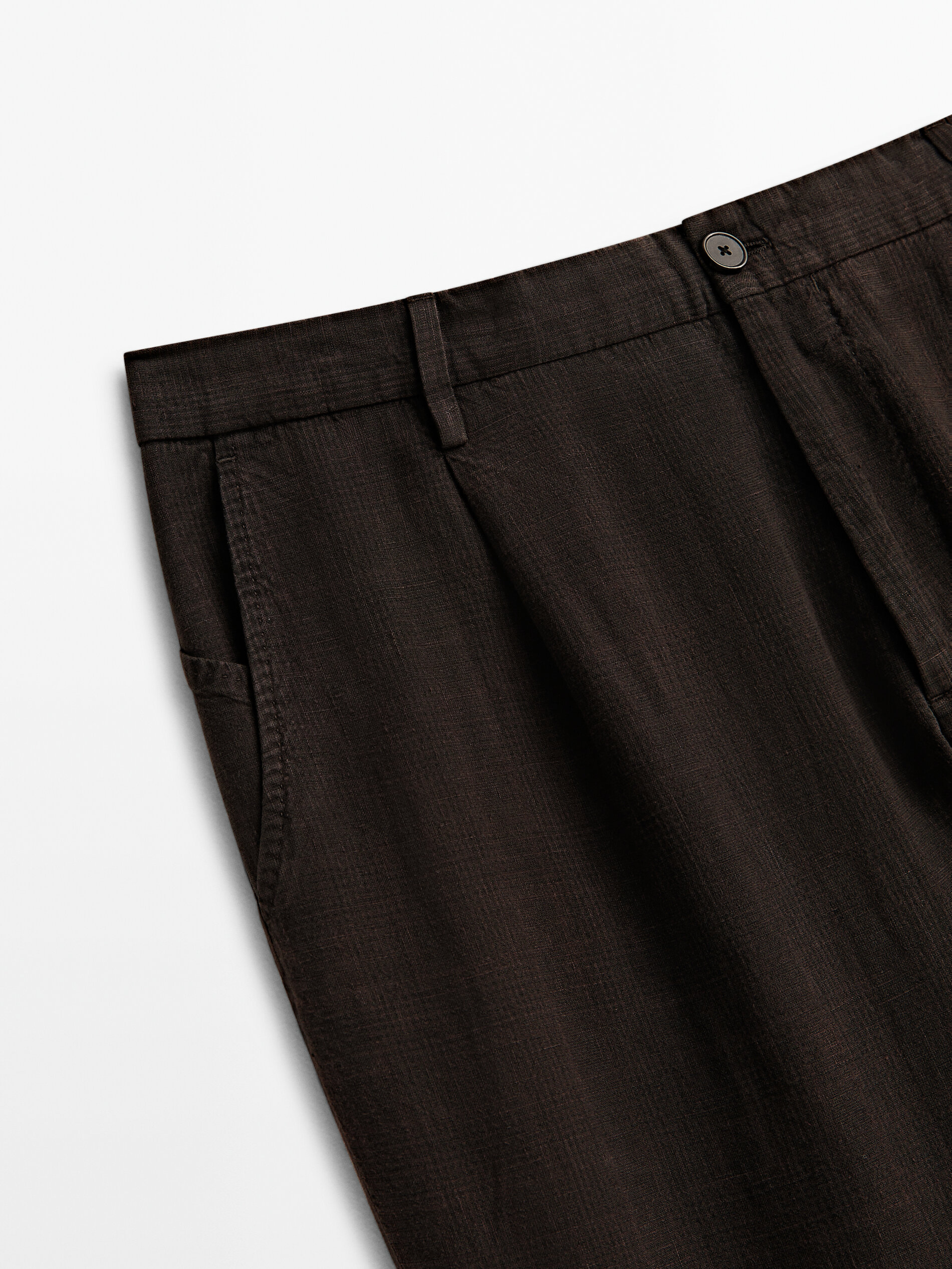 Pantalón traje con lino tintado falso cuadro - MARRÓN