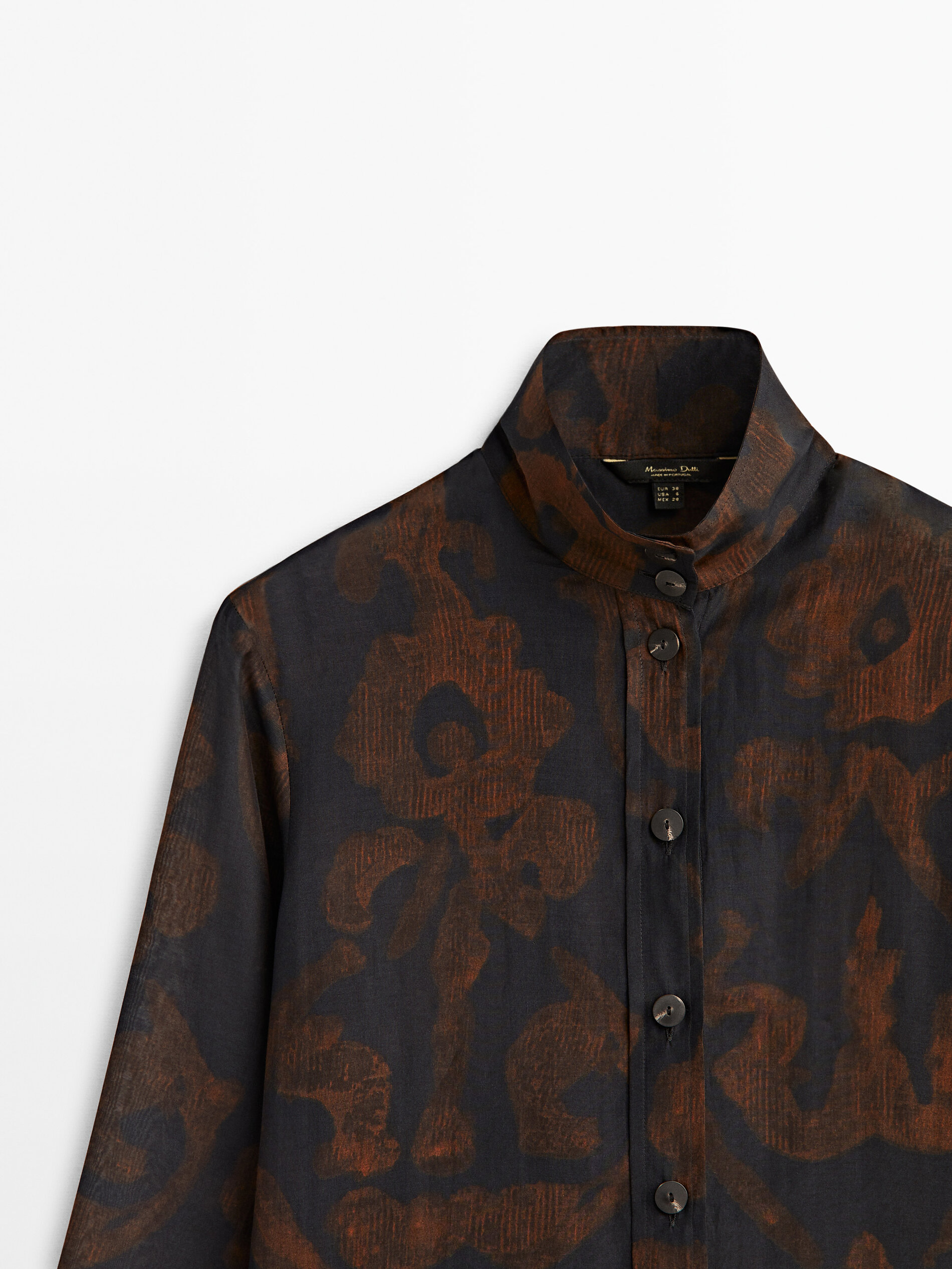 Camisa estampada mezcla algodón seda - AZULÓN