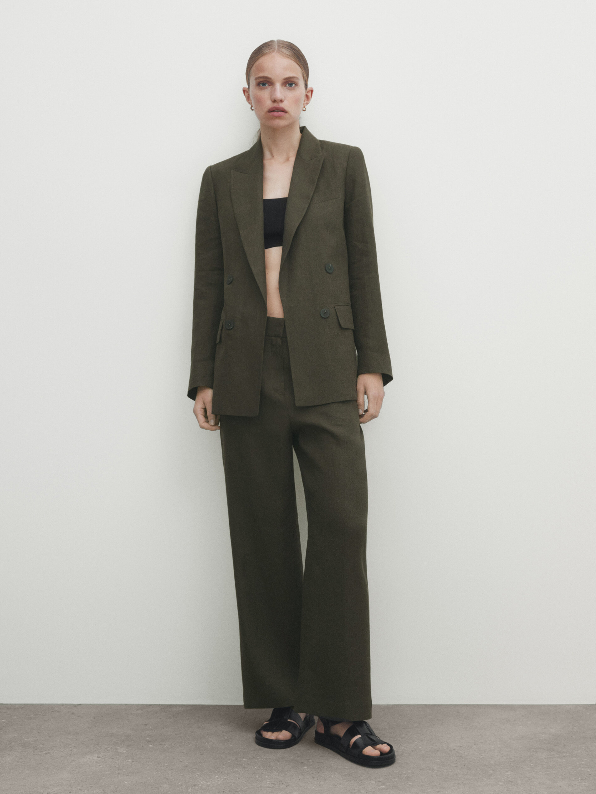 Americana traje 100% lino falso cruce - GRIS