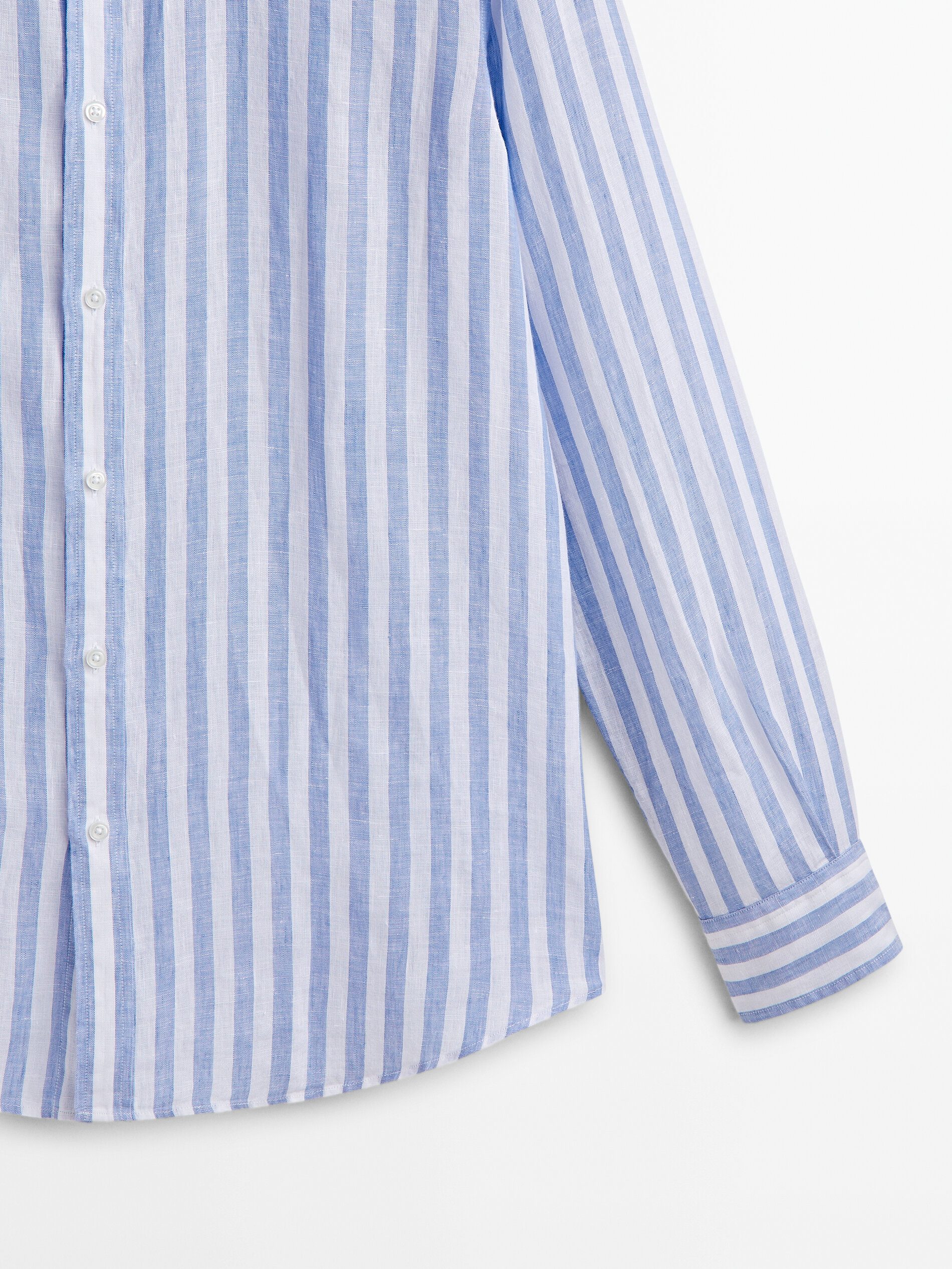 Camisa rayas anchas 100% lino slim fit - CELESTE