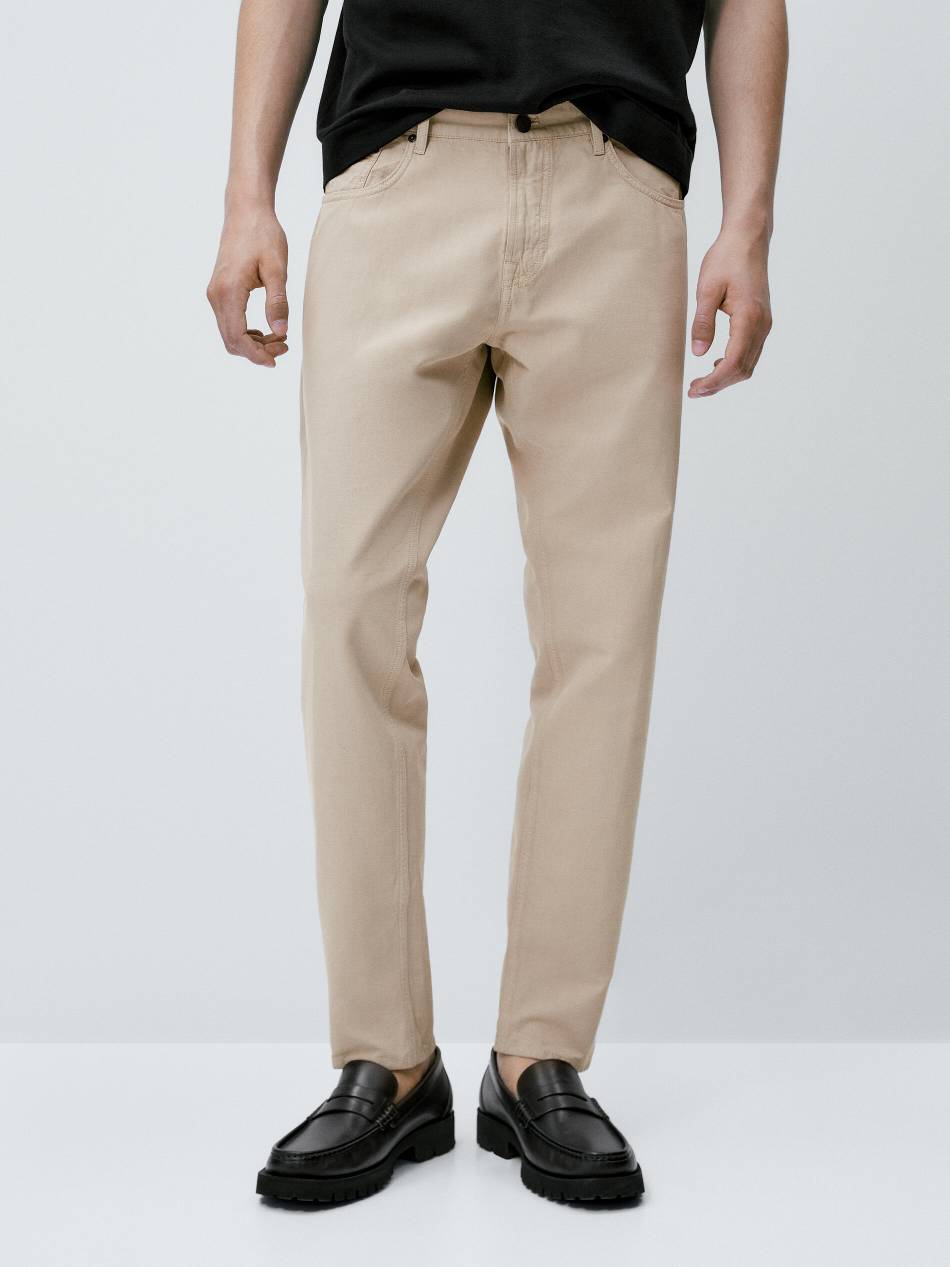 Pantalón vaquero tapered fit - BEIGE