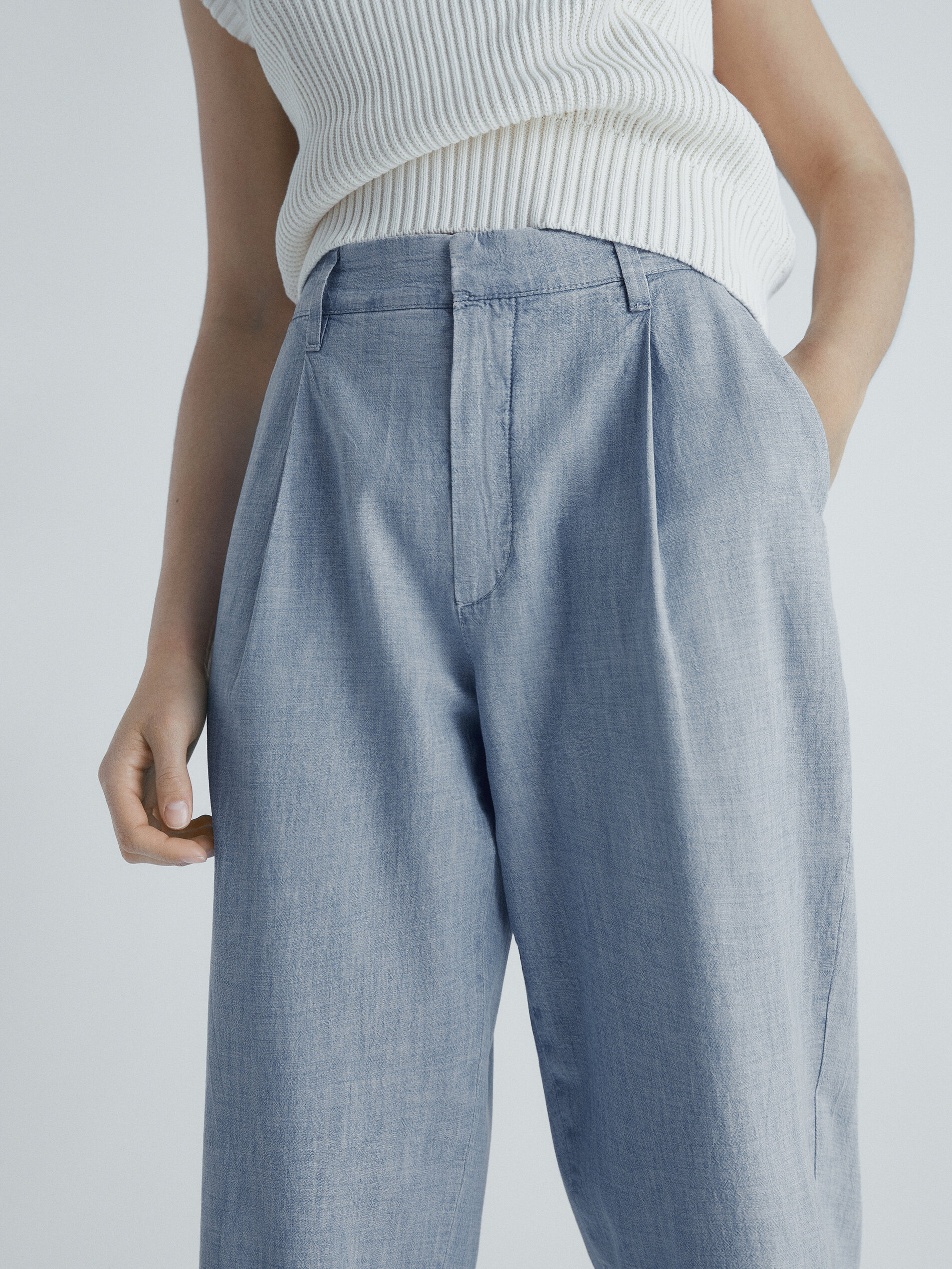 Pantalón denim fluido ancho - Azul Claro