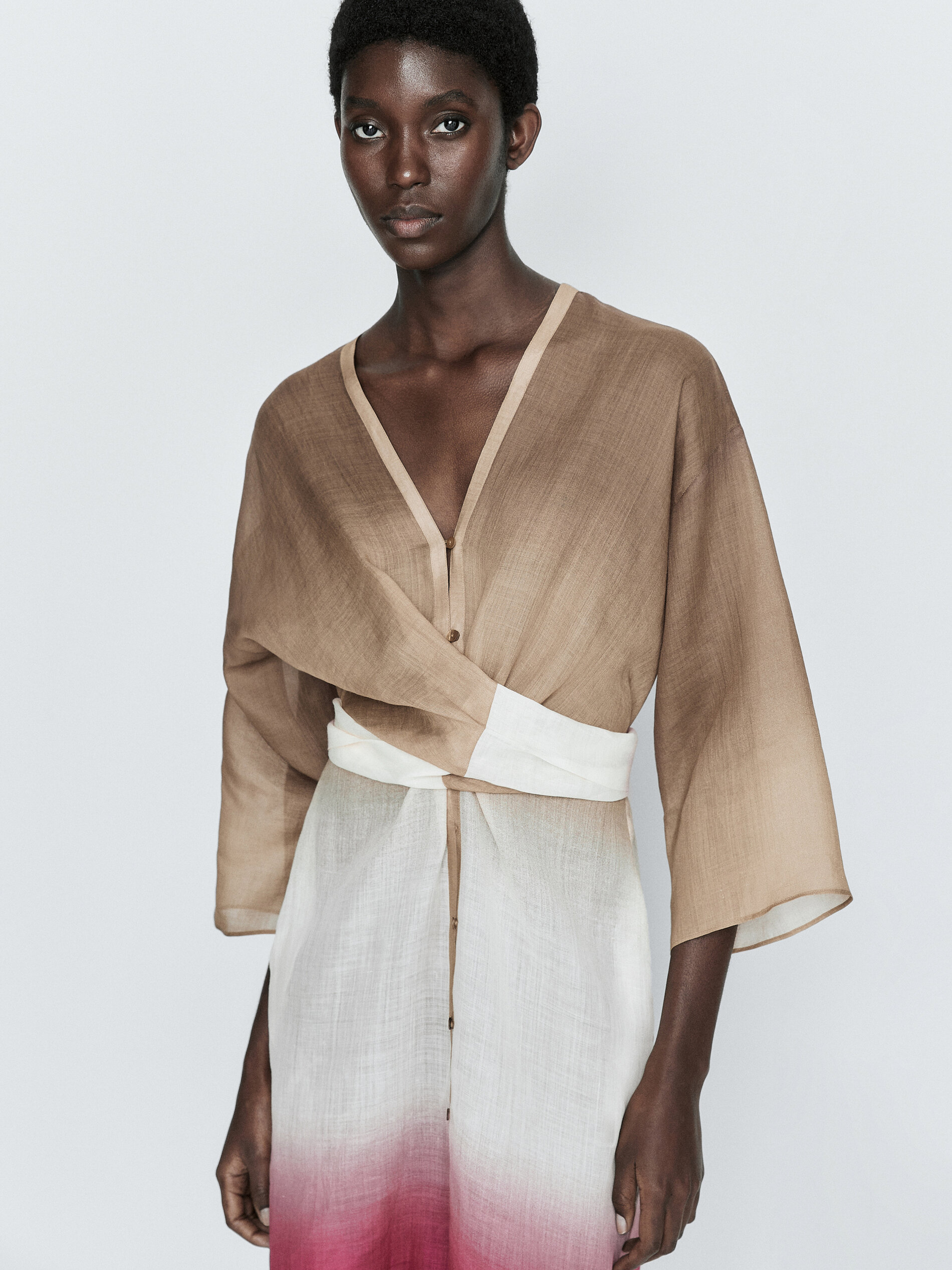 Vestido túnica nudo ramio tie dye - FUCSIA