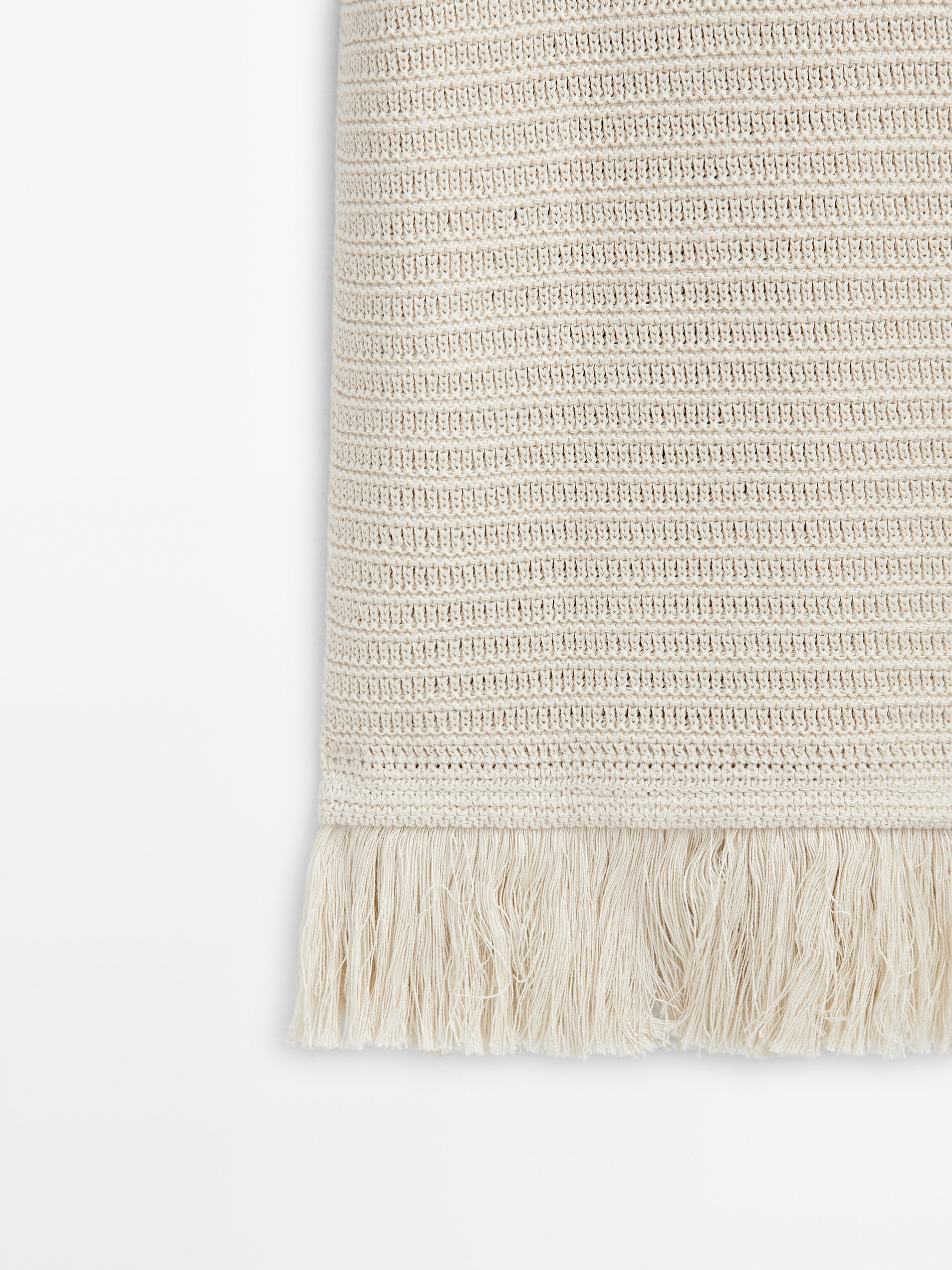 Vestido corto punto crochet flecos -Studio - BEIGE