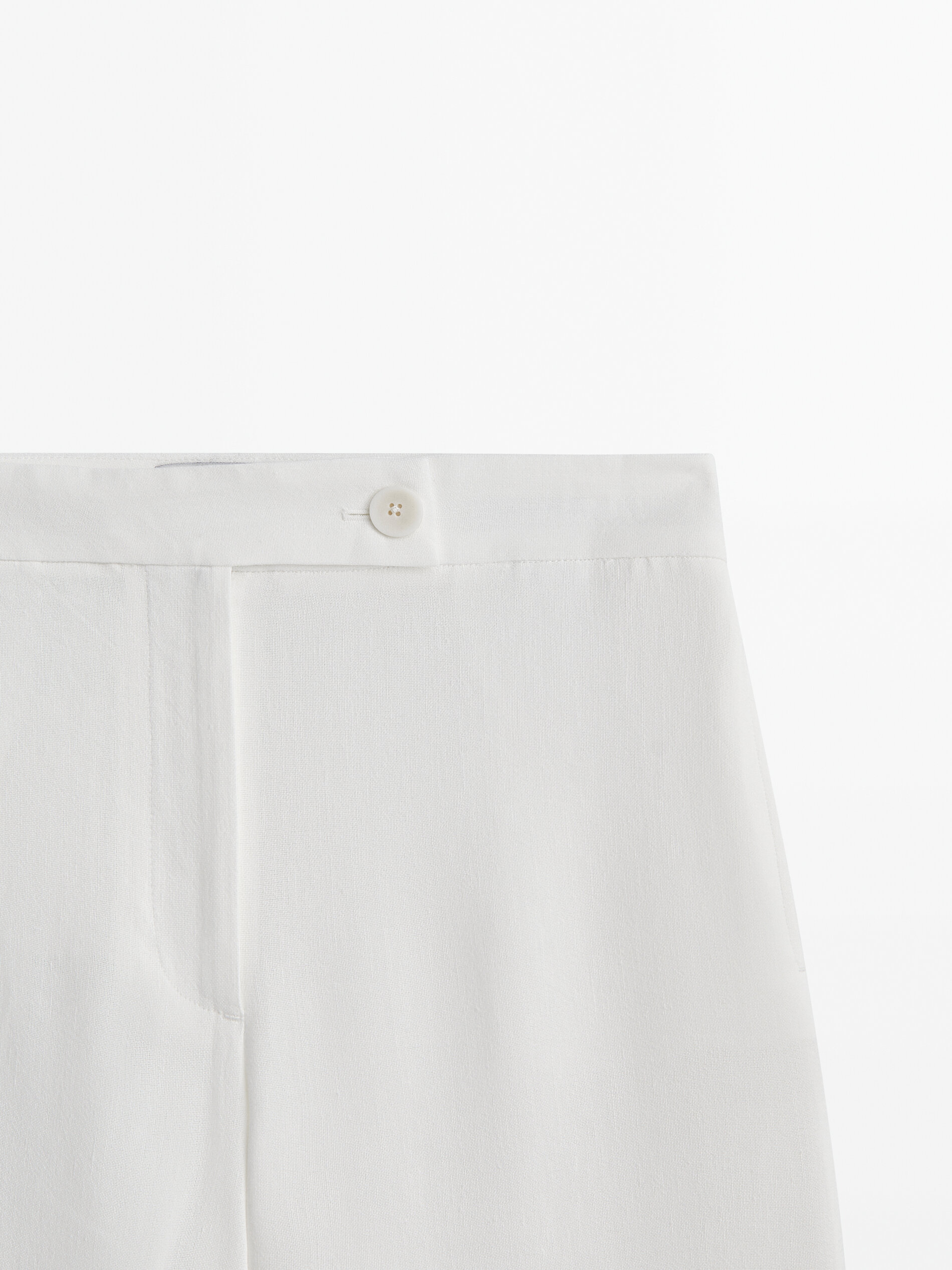 Pantalón ancho con lino pinzas - BLANCO