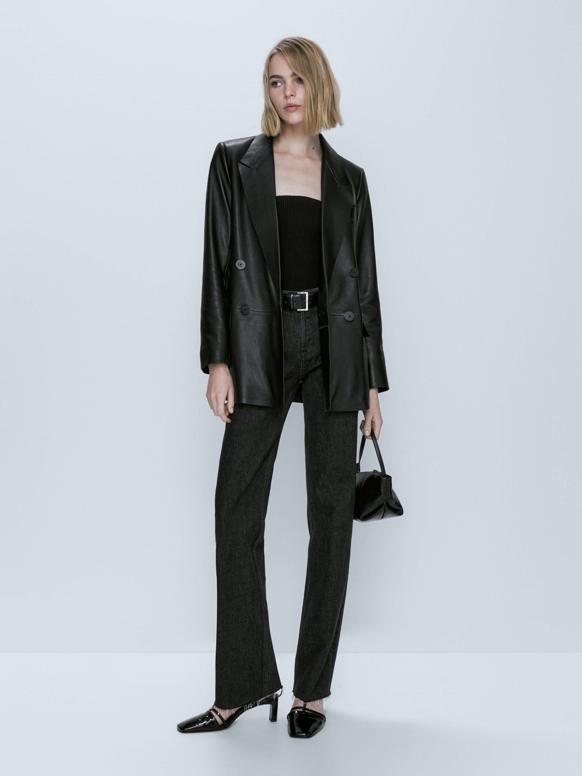 Blazer cruzada piel napa - NEGRO